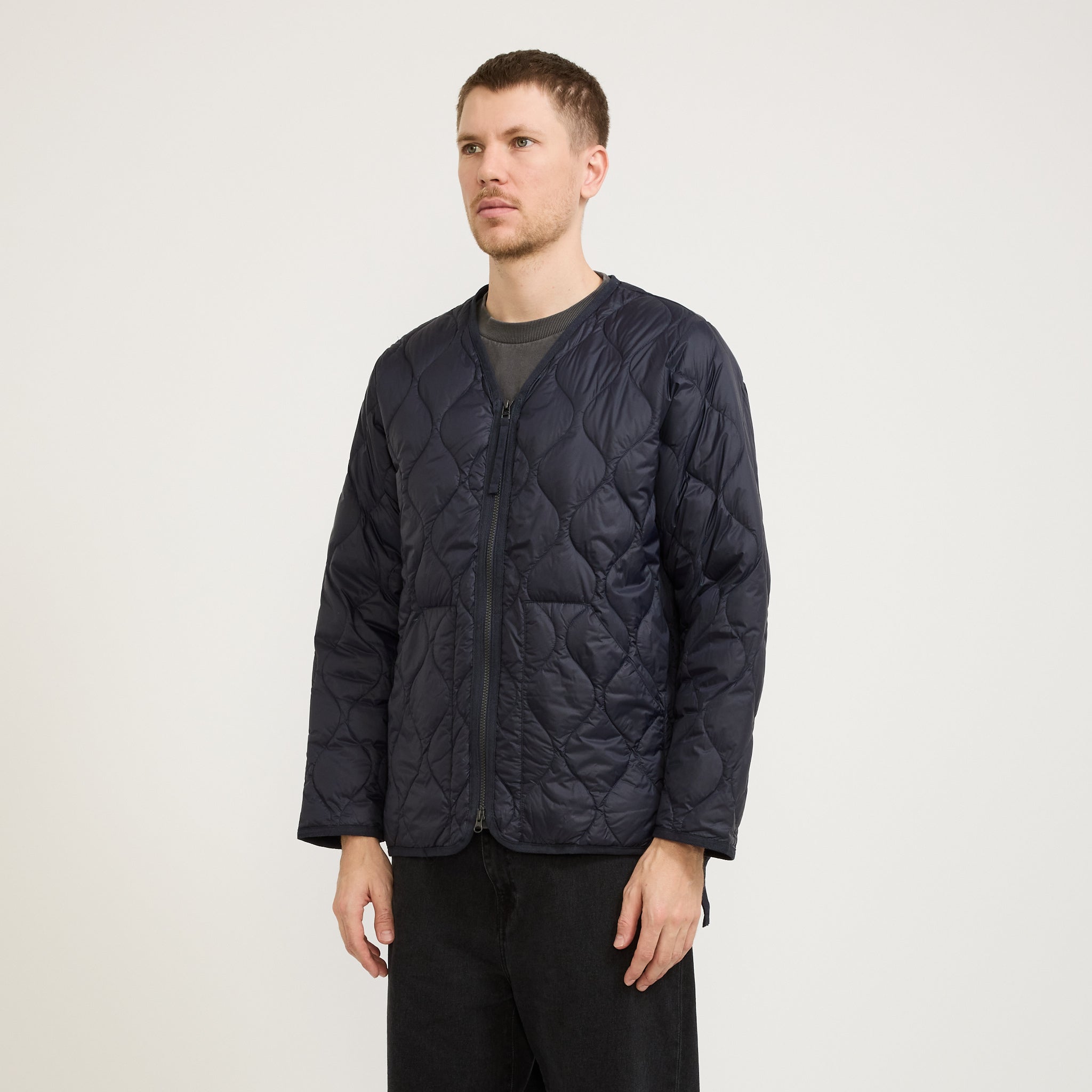 Taion | Military Zip V Neck Soft Shell Down Jacket Dark Navy | Maplestore
