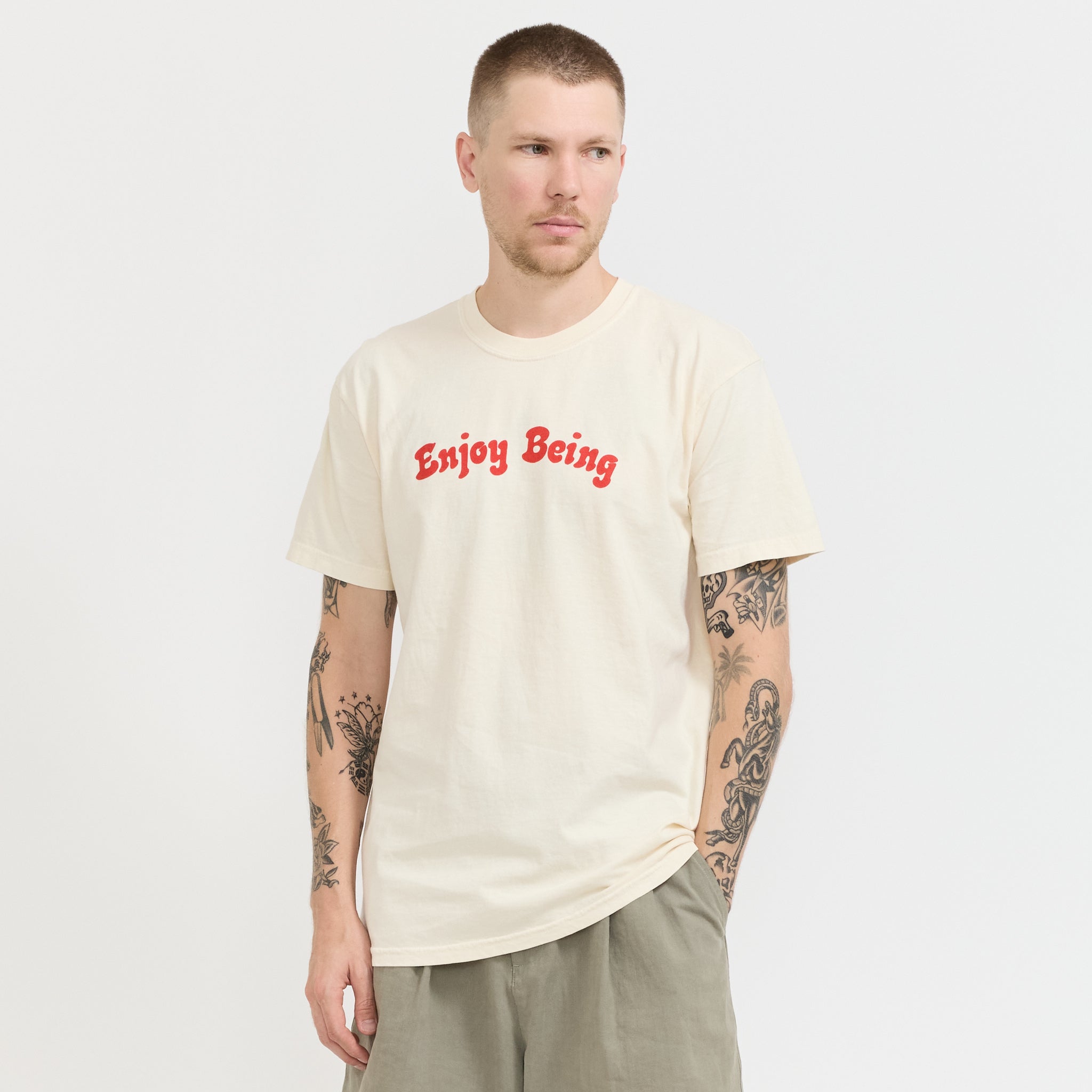 Enjoy Being Pigment Dyed Tee Cream