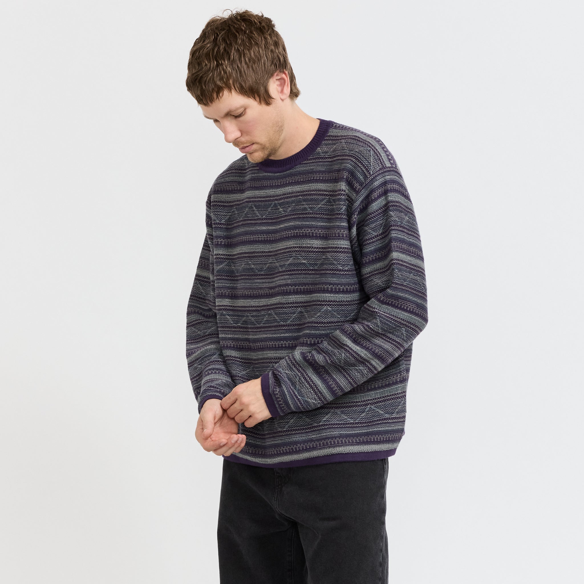 Pattern Knit Crew Dark Purple