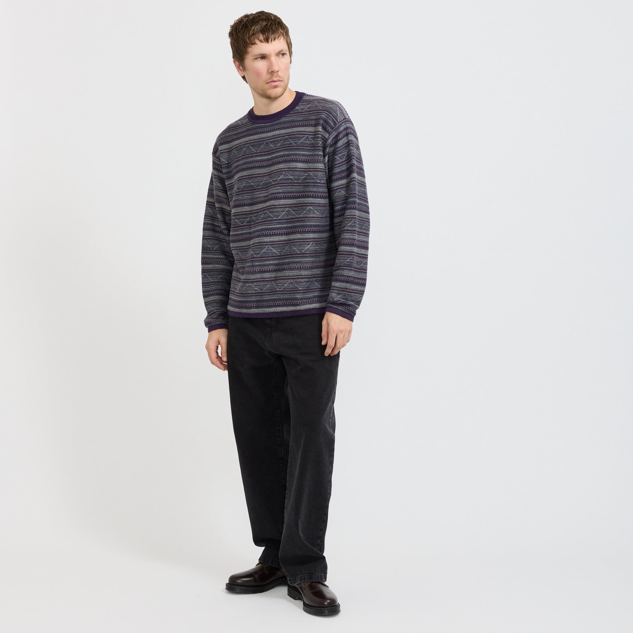 Pattern Knit Crew Dark Purple