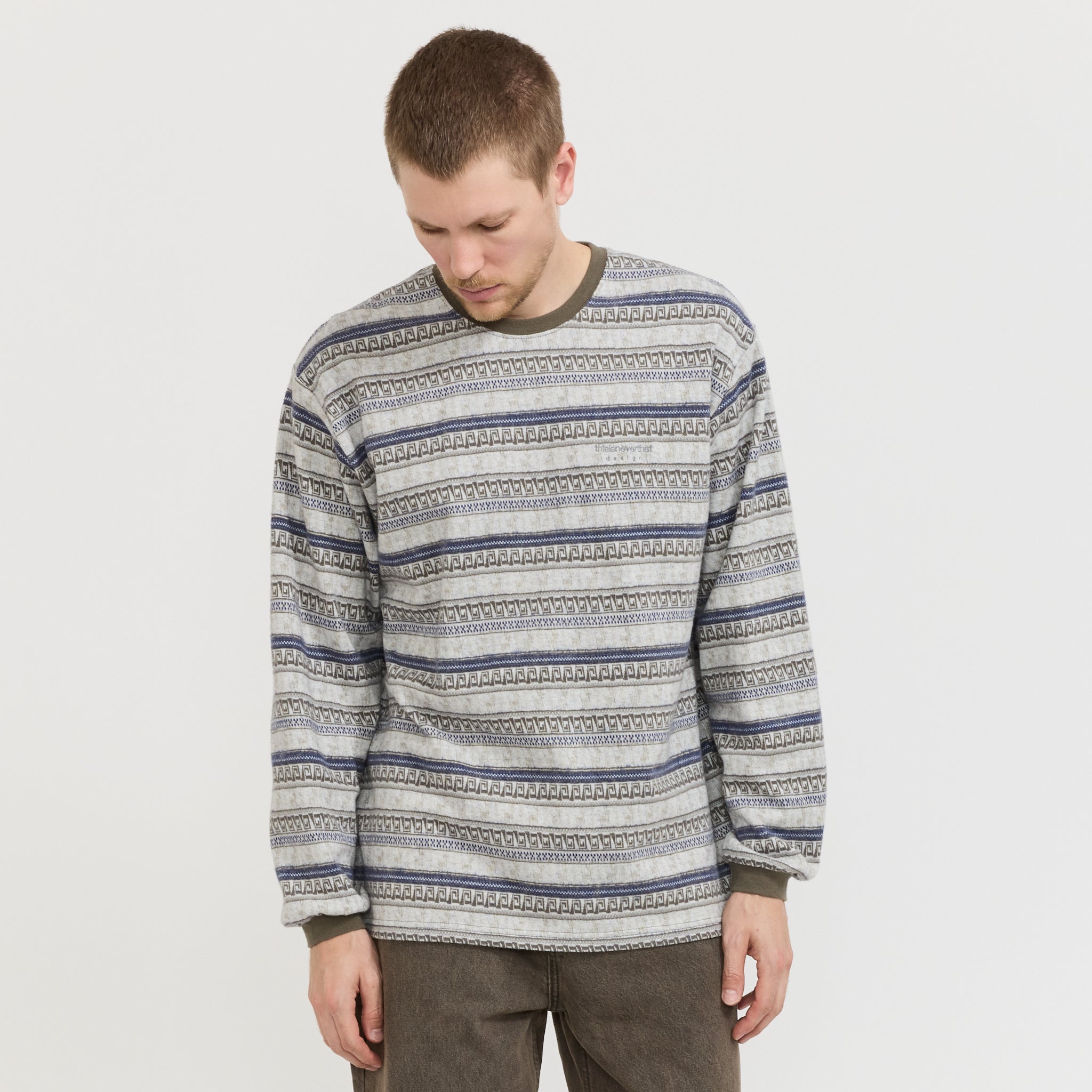 Pattern Striped L/S Tee Ivory