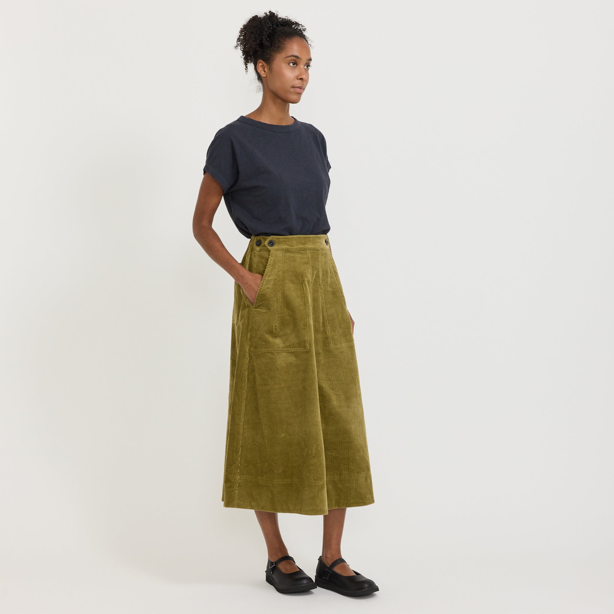 Cord A-Line Skirt Antique Olive