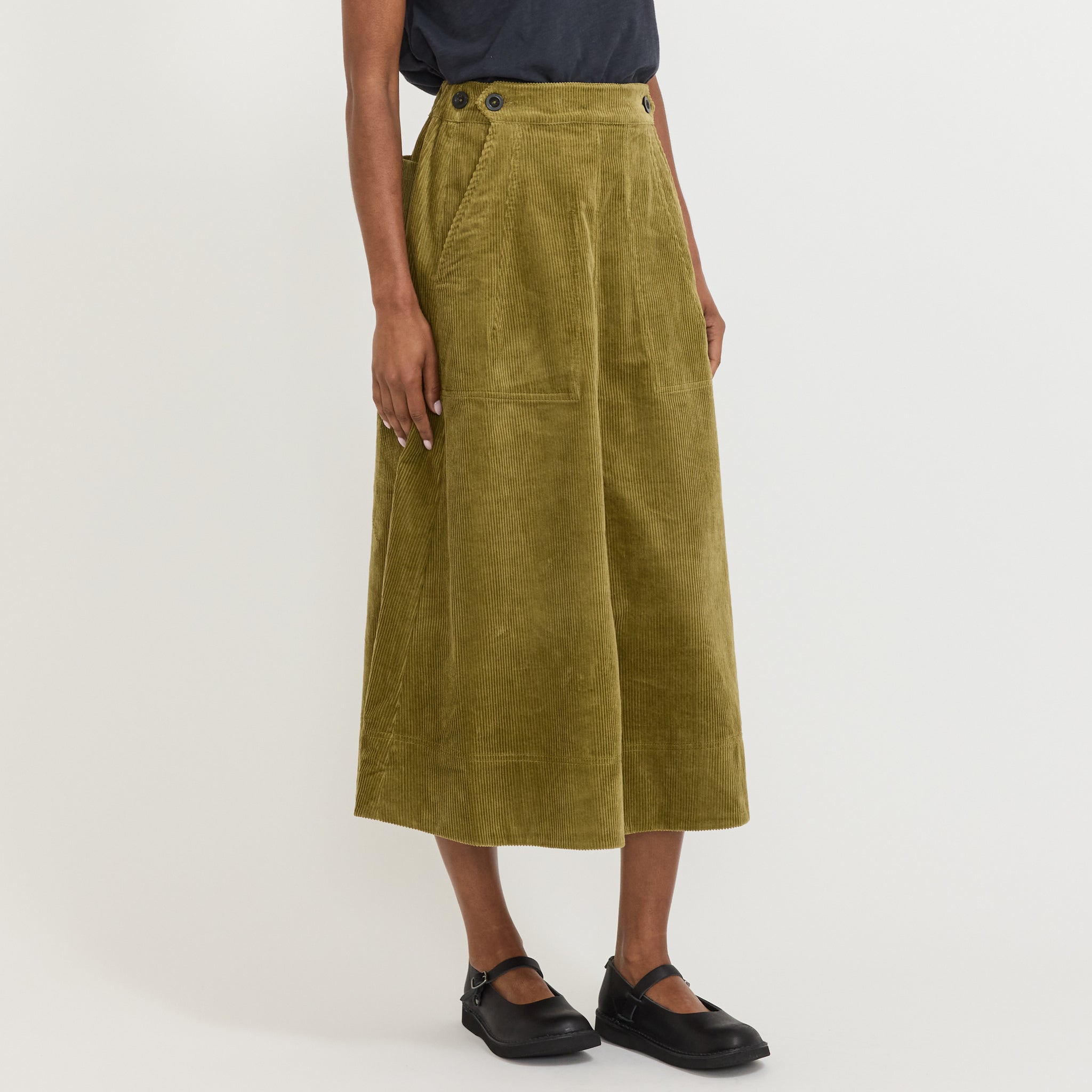 Cord A-Line Skirt Antique Olive