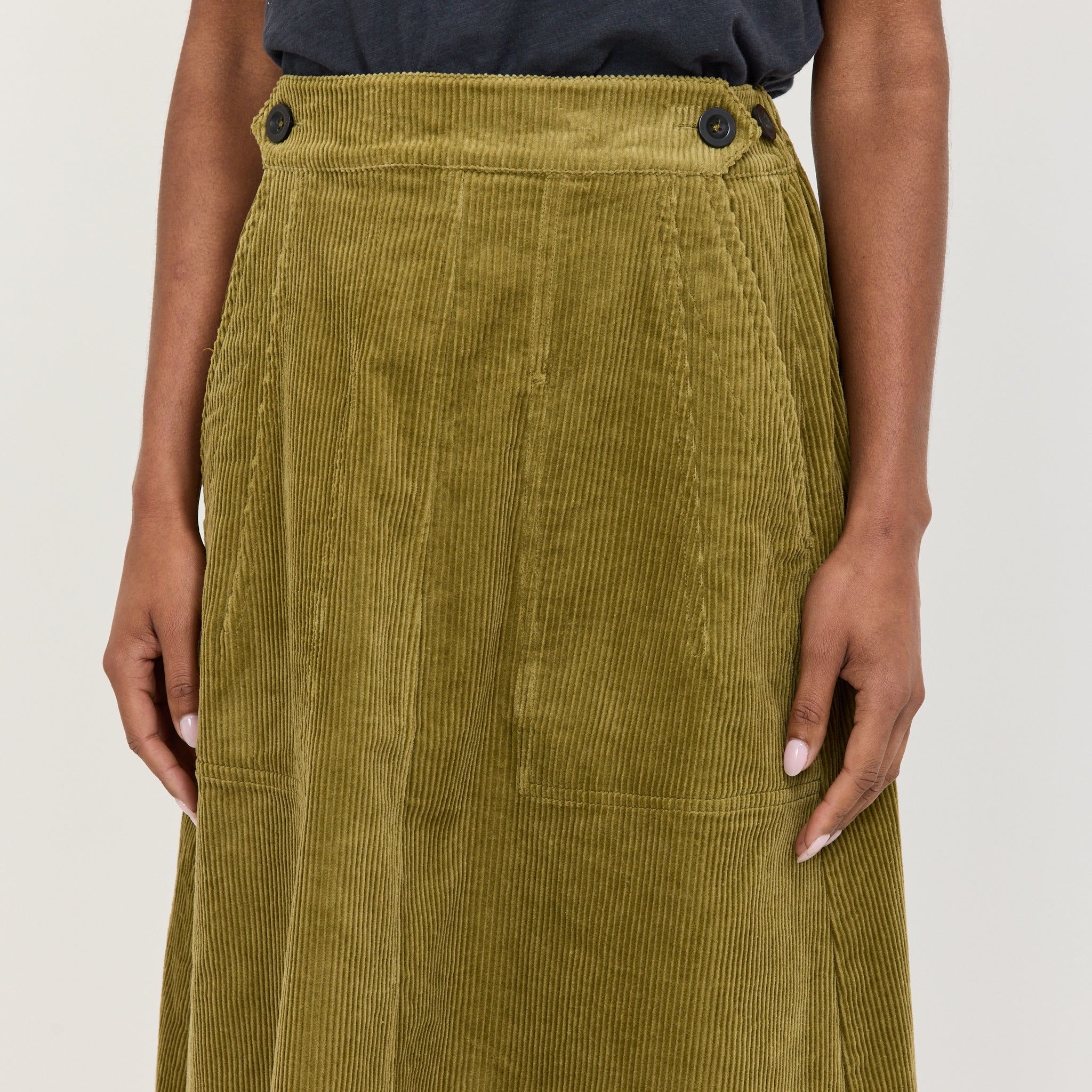 Cord A-Line Skirt Antique Olive