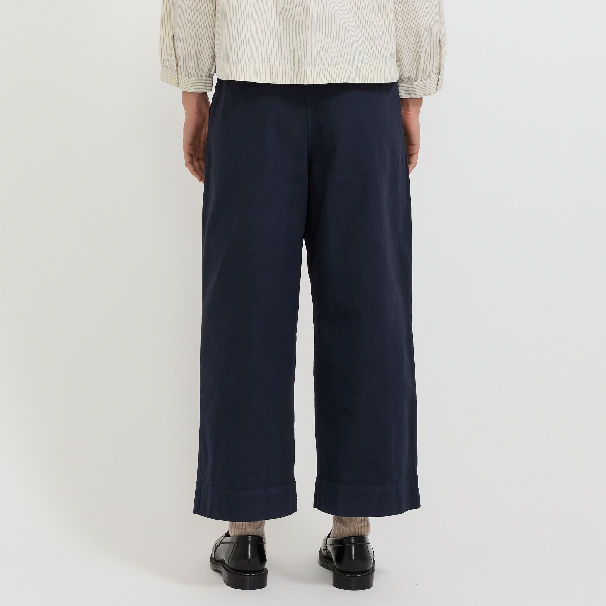 Cotton Canvas Pleat Front Trousers Blue Navy