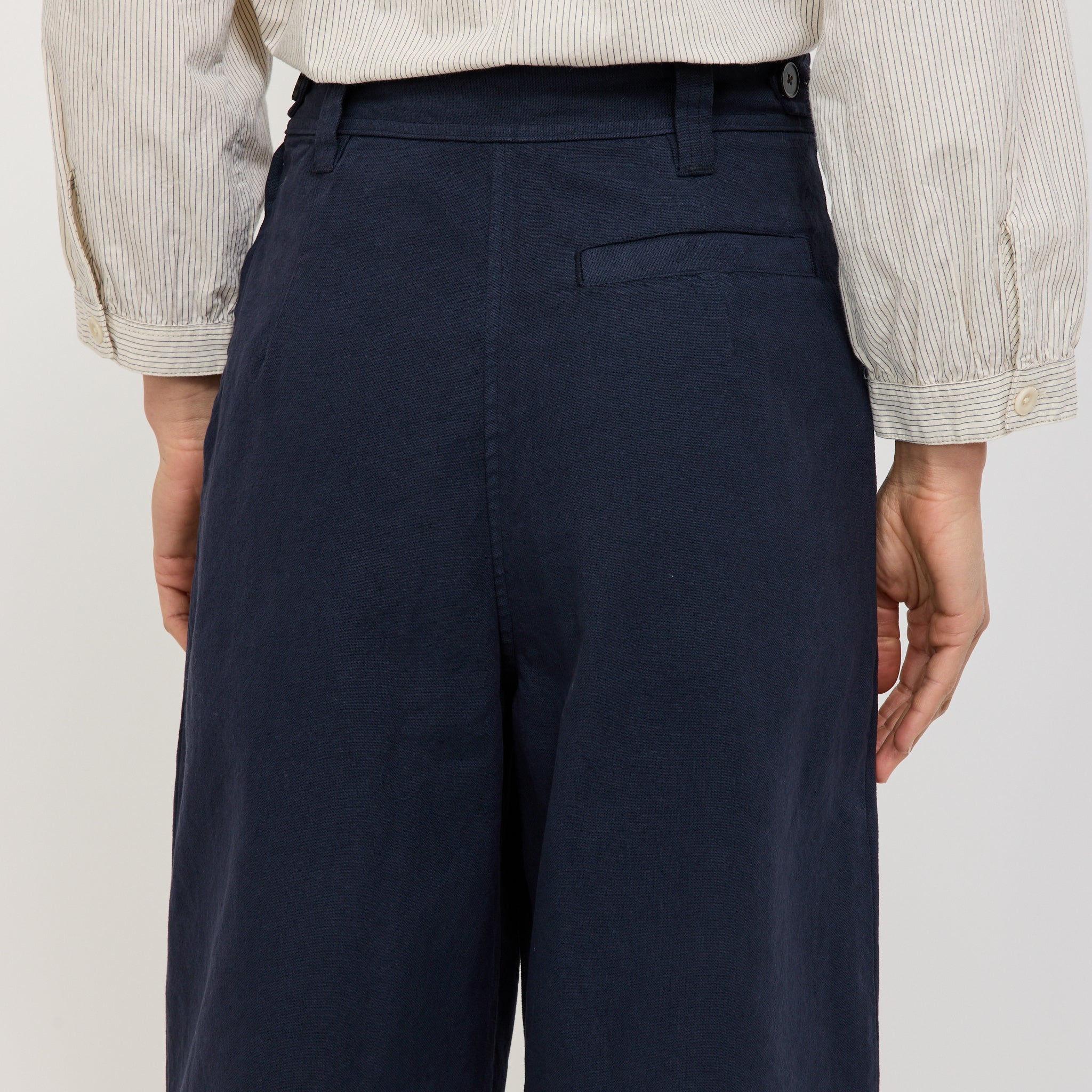Cotton Canvas Pleat Front Trousers Blue Navy