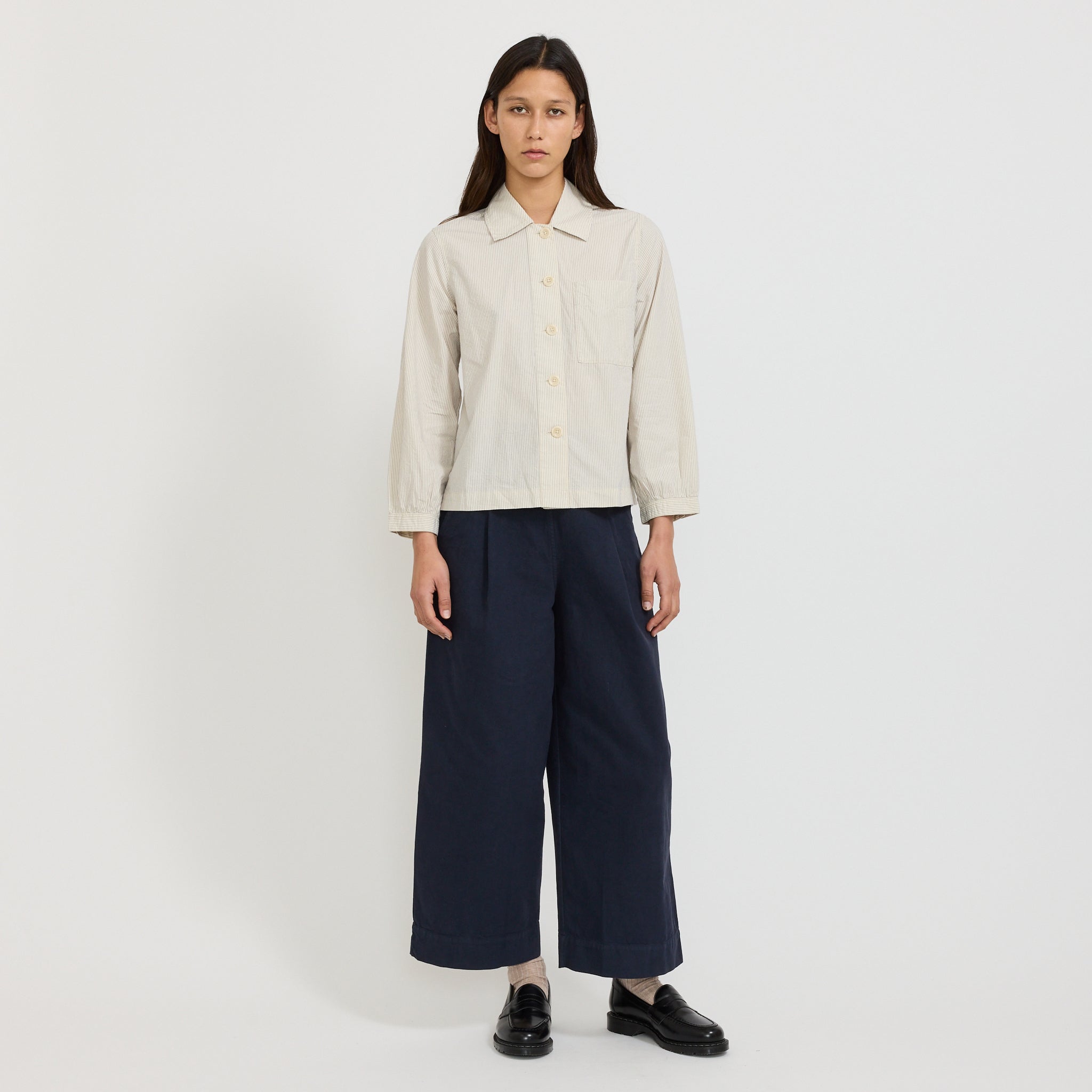 Cotton Canvas Pleat Front Trousers Blue Navy