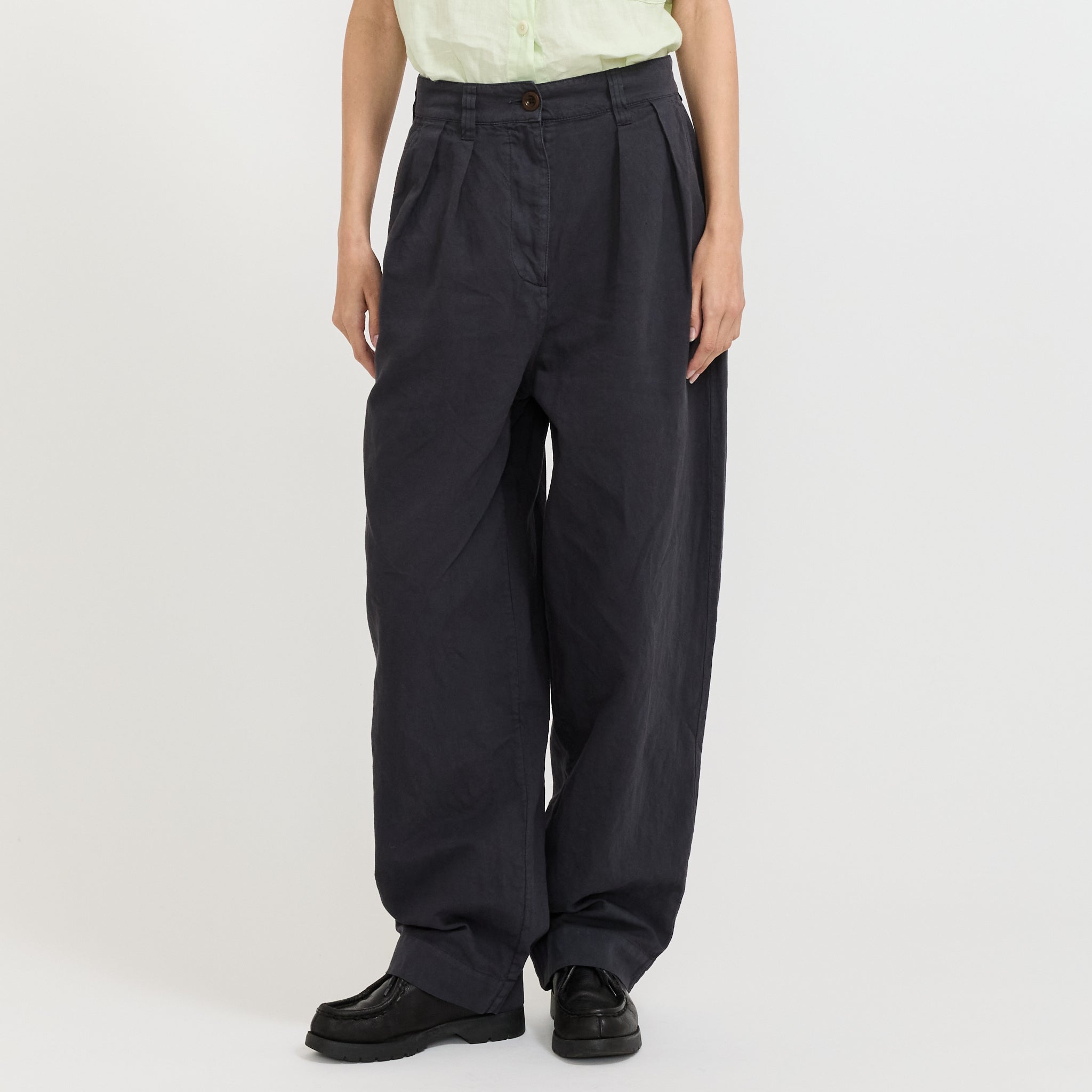 Cotton Linen Pleat Front Trousers Slate