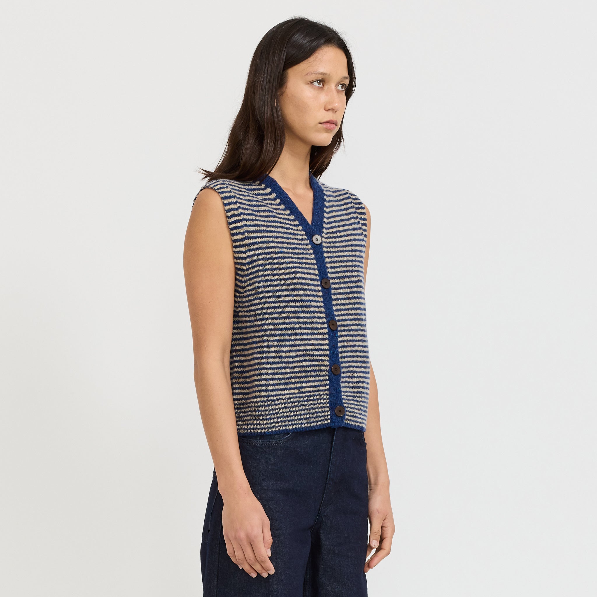 Striped Donegal V Neck Tank Ink/Biscuit