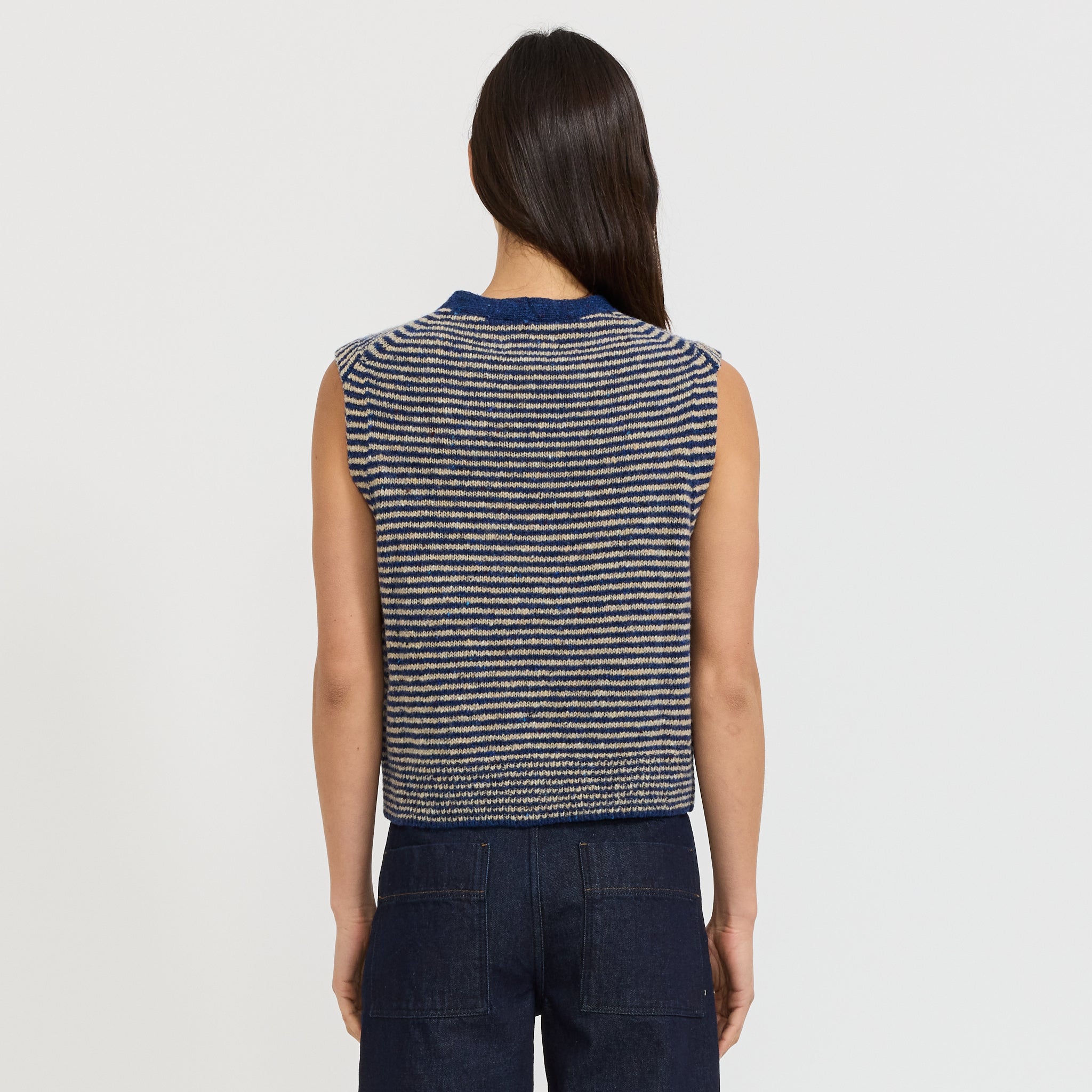Striped Donegal V Neck Tank Ink/Biscuit
