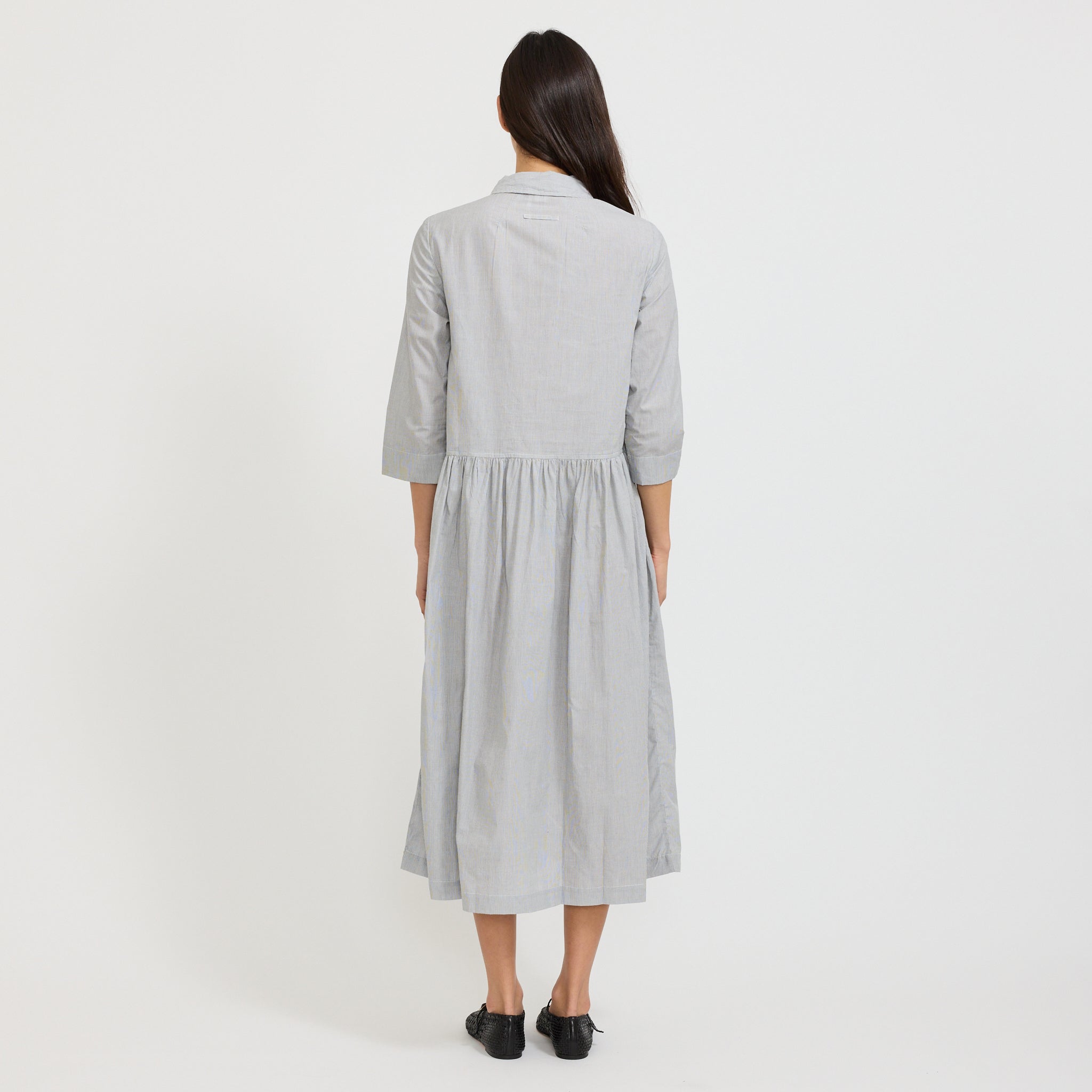 Fine Stripe Cotton Shirt Dress Ecru/Slate
