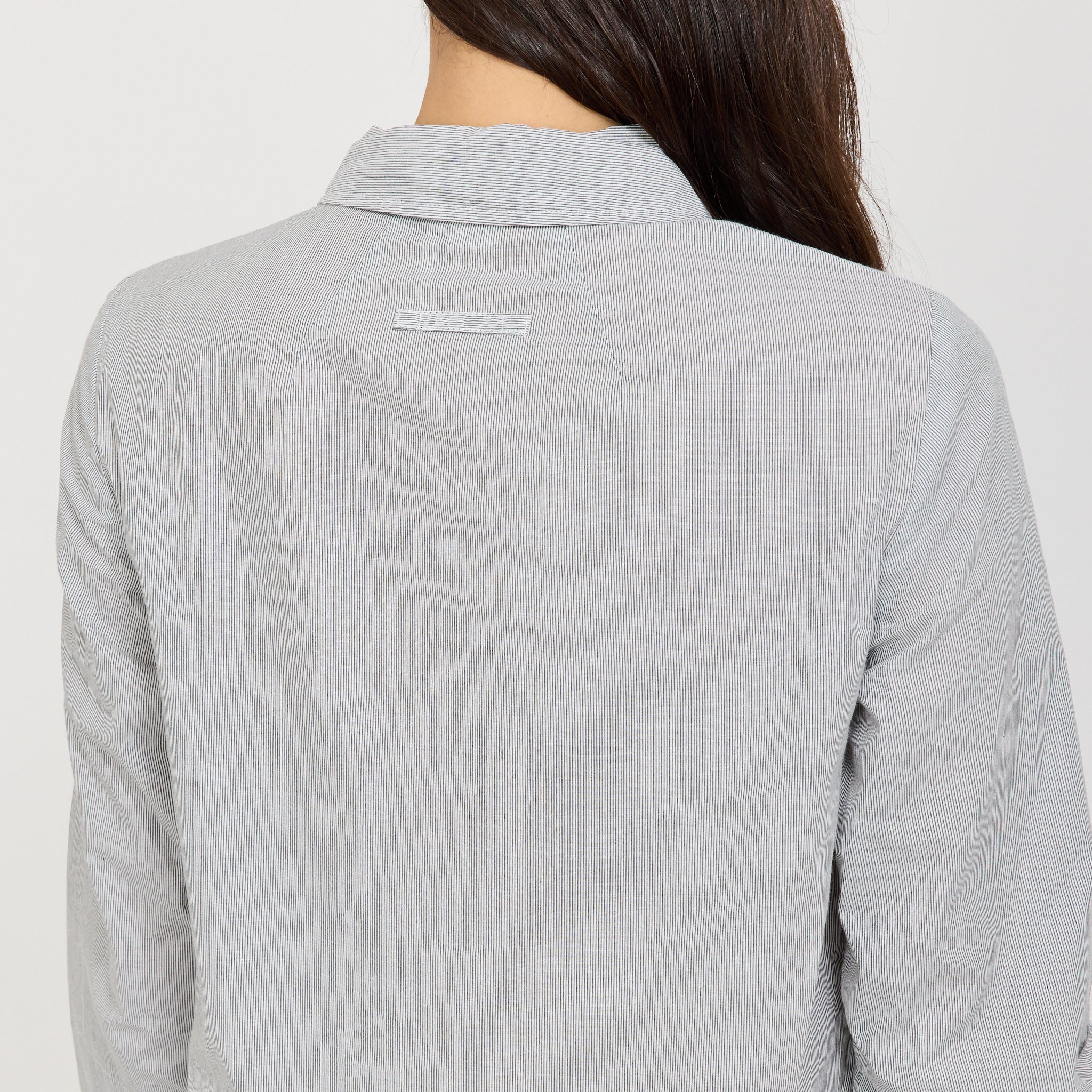Fine Stripe Cotton Shirt Dress Ecru/Slate