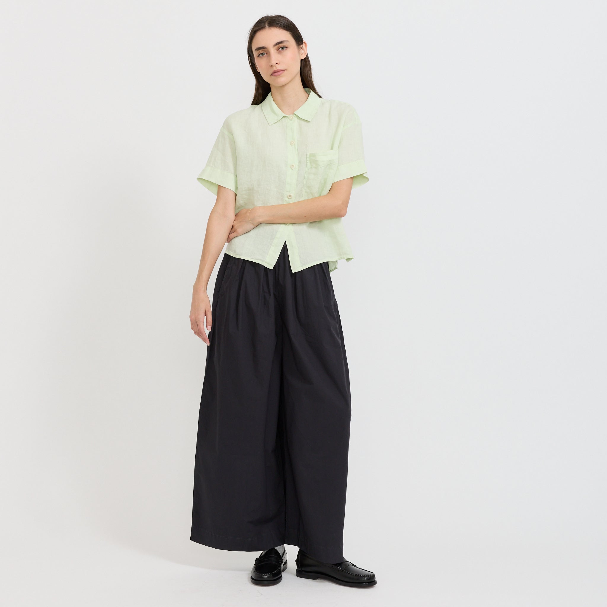 Garment Dyed Lightweight Linen Pyjama Shirt Mint Tea