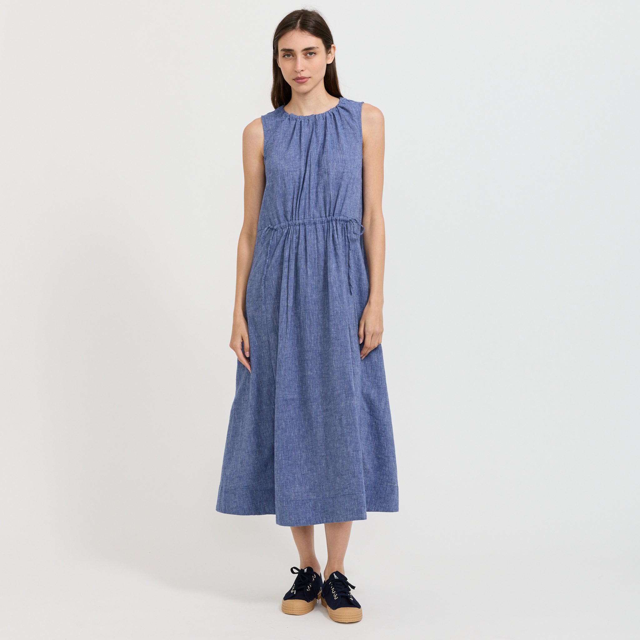 Martha Cotton Linen Chambray Dress Chambray Blue