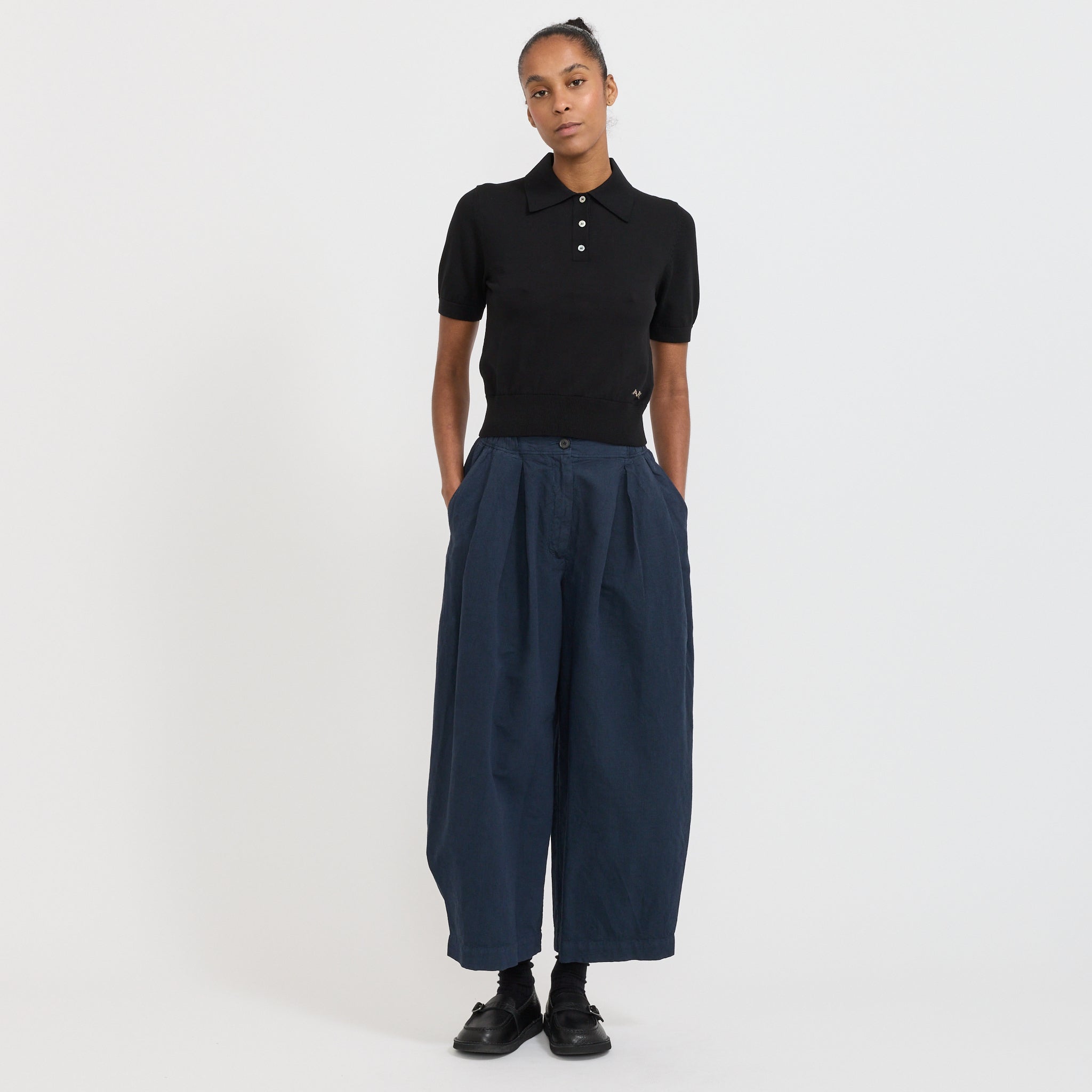 Toast | Micro Houndstooth Wide Leg Trousers Steel Blue | Maplestore