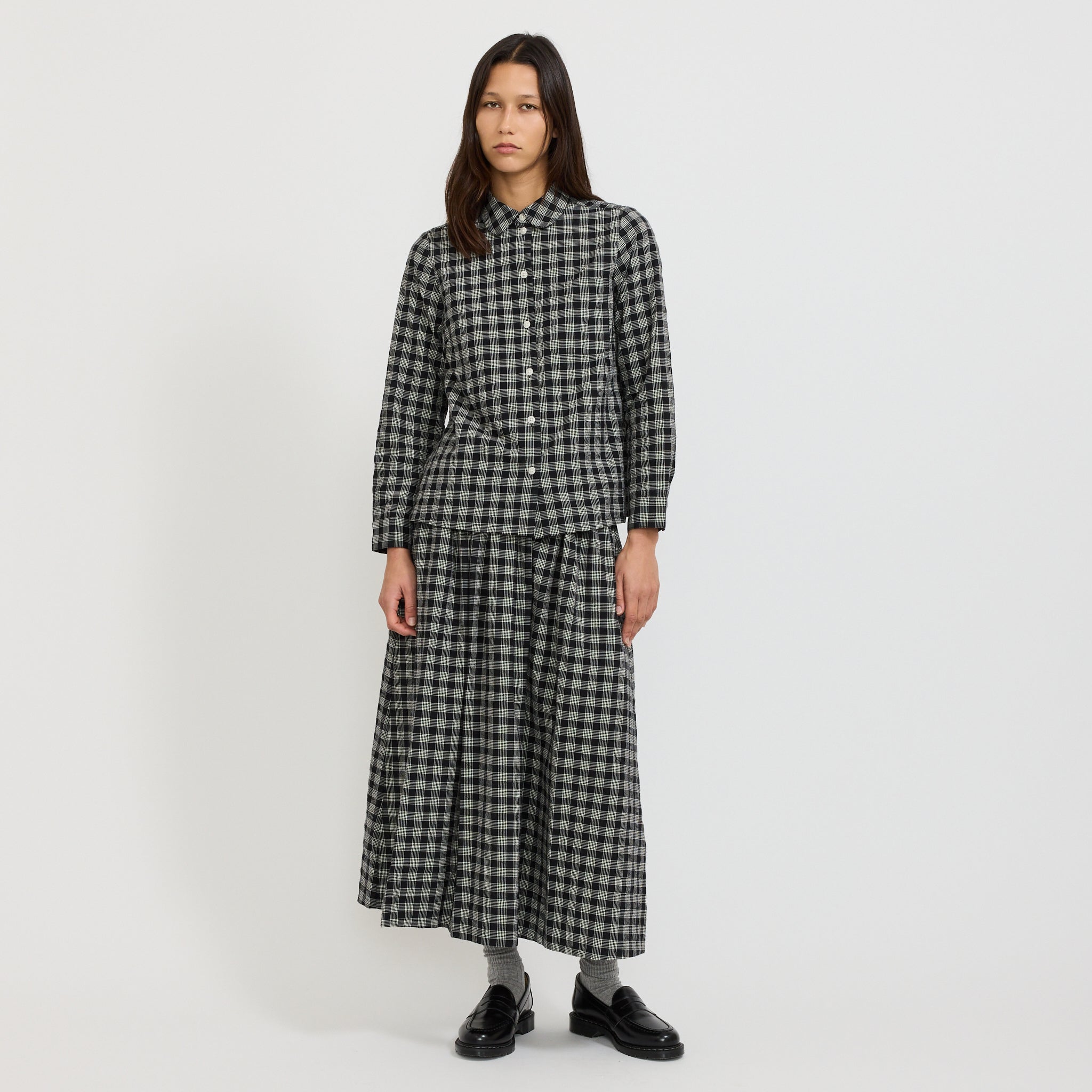 Ollie Binding Check Cotton Wool Shirt Black/Ecru