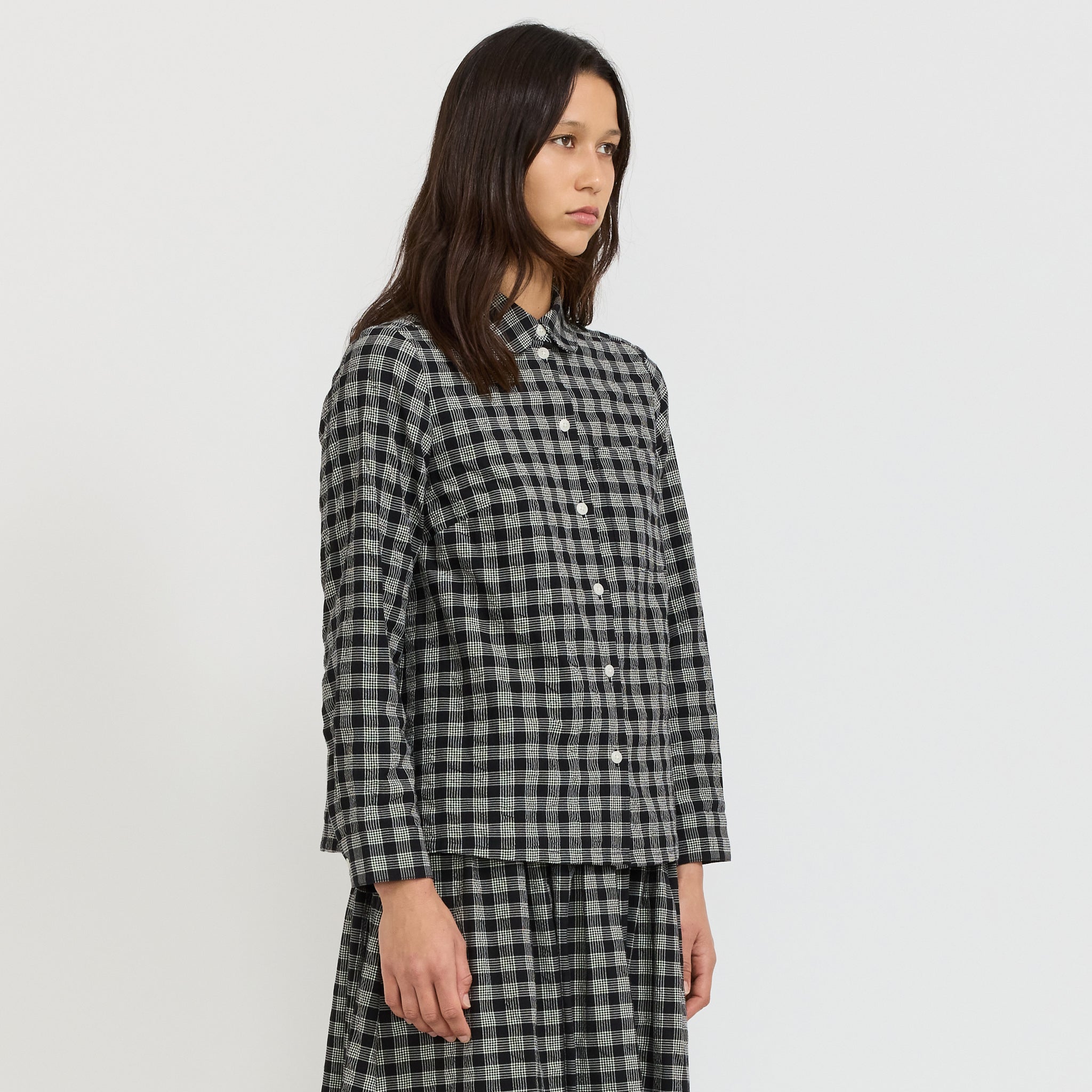 Ollie Binding Check Cotton Wool Shirt Black/Ecru