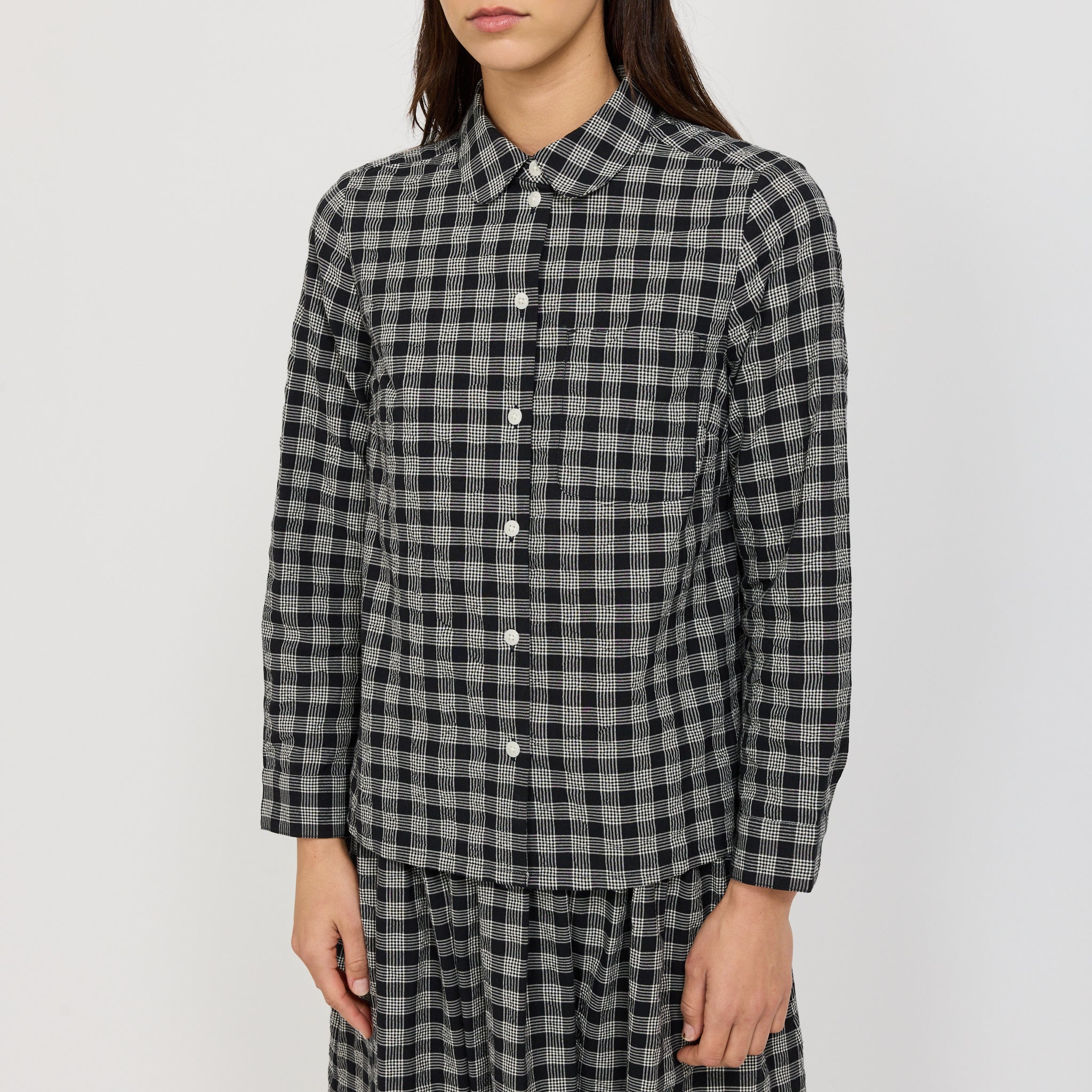 Ollie Binding Check Cotton Wool Shirt Black/Ecru