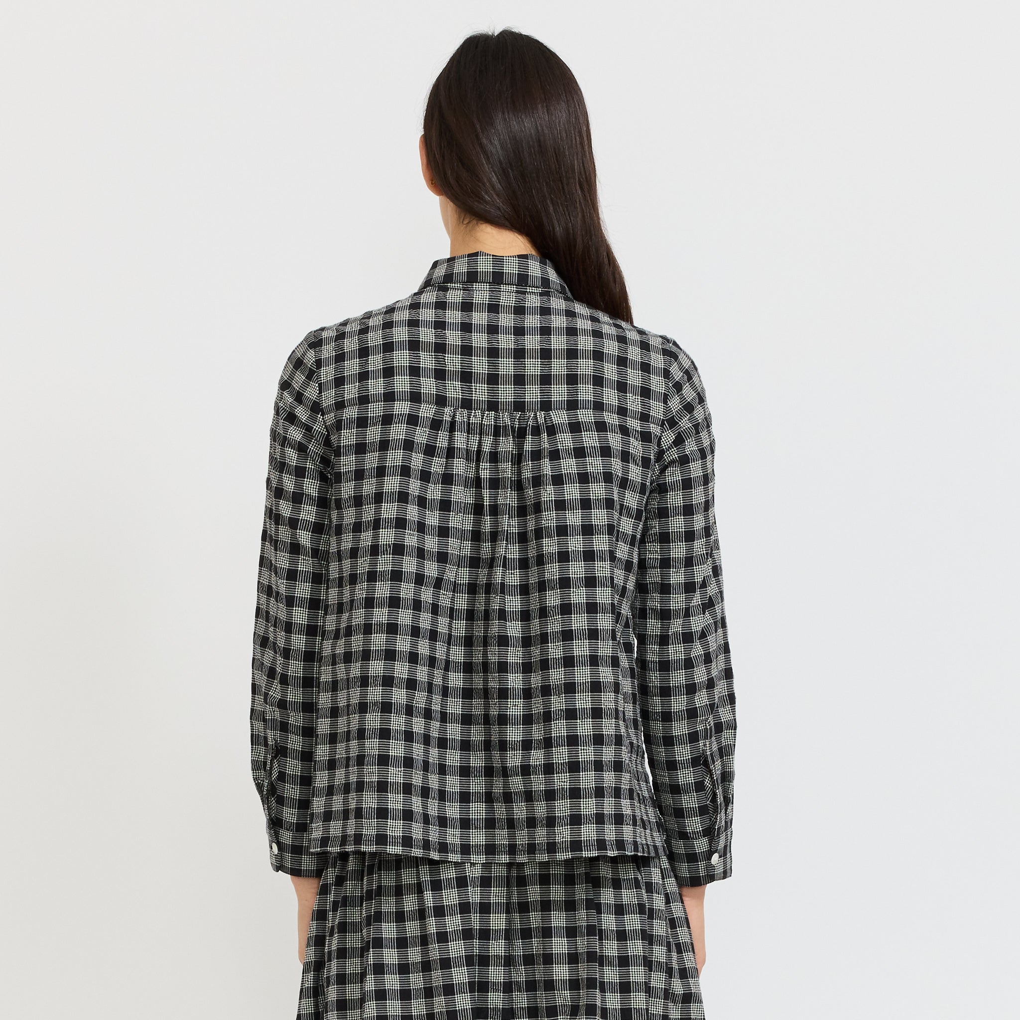 Ollie Binding Check Cotton Wool Shirt Black/Ecru