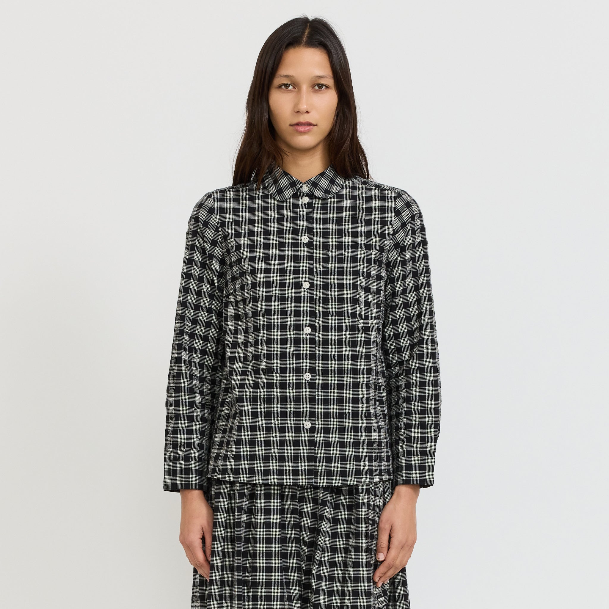 Ollie Binding Check Cotton Wool Shirt Black/Ecru