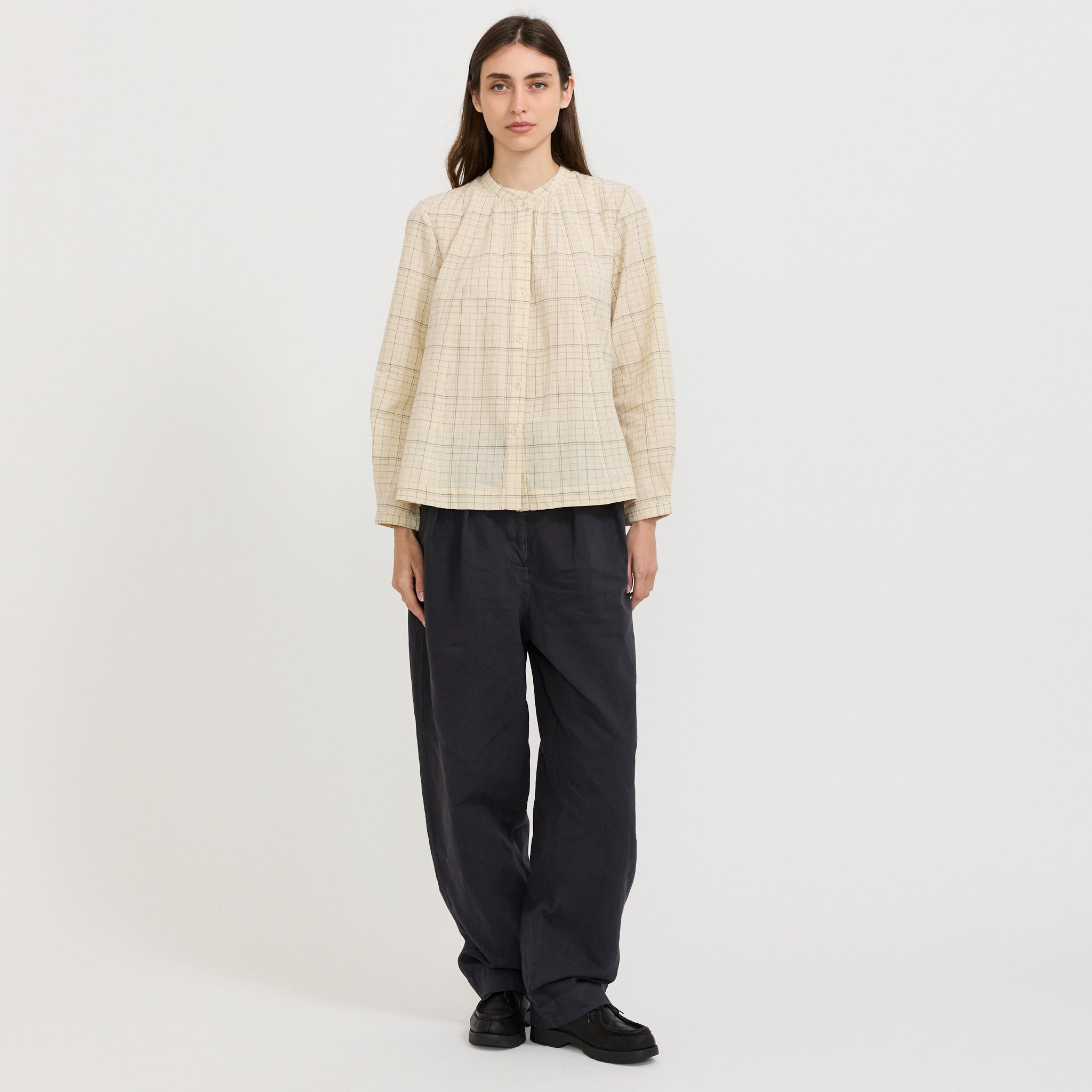 Page Check Cotton Swingy Shirt Ecru/Black