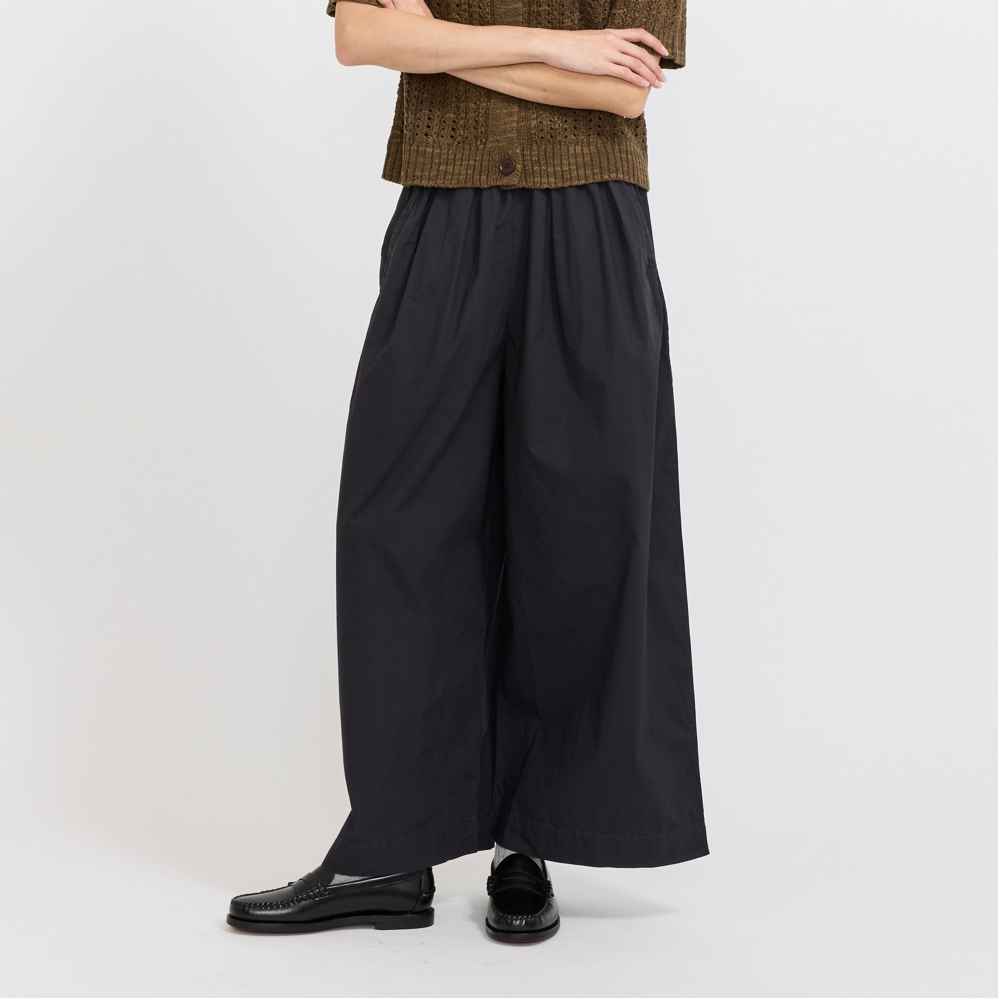 Pleated Pull On Cotton Poplin Trousers Slate
