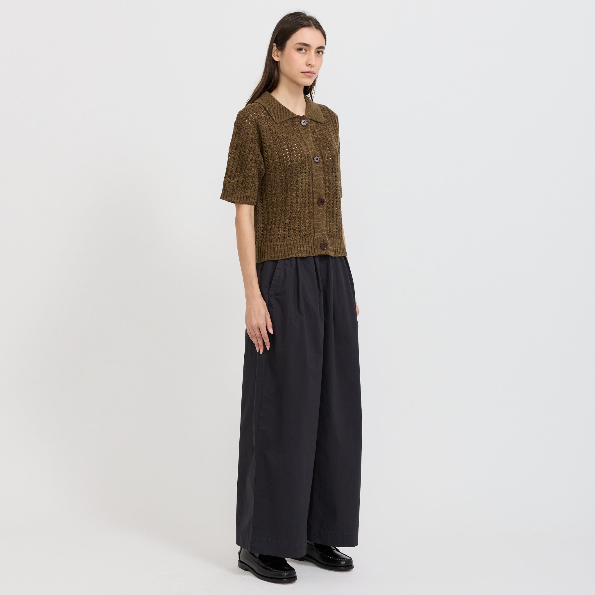 Pleated Pull On Cotton Poplin Trousers Slate
