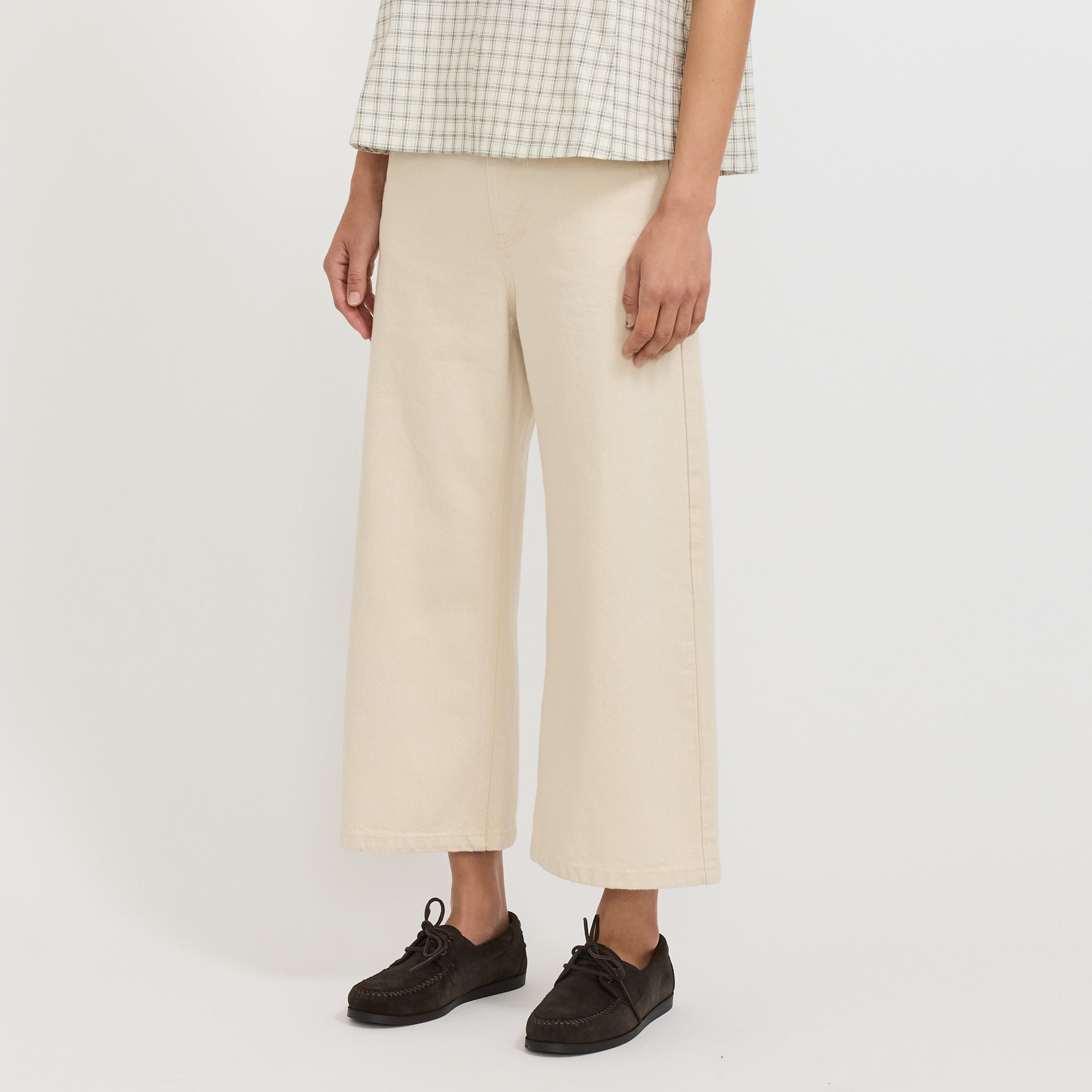 Relaxed Wide Leg Denim Trousers Ecru