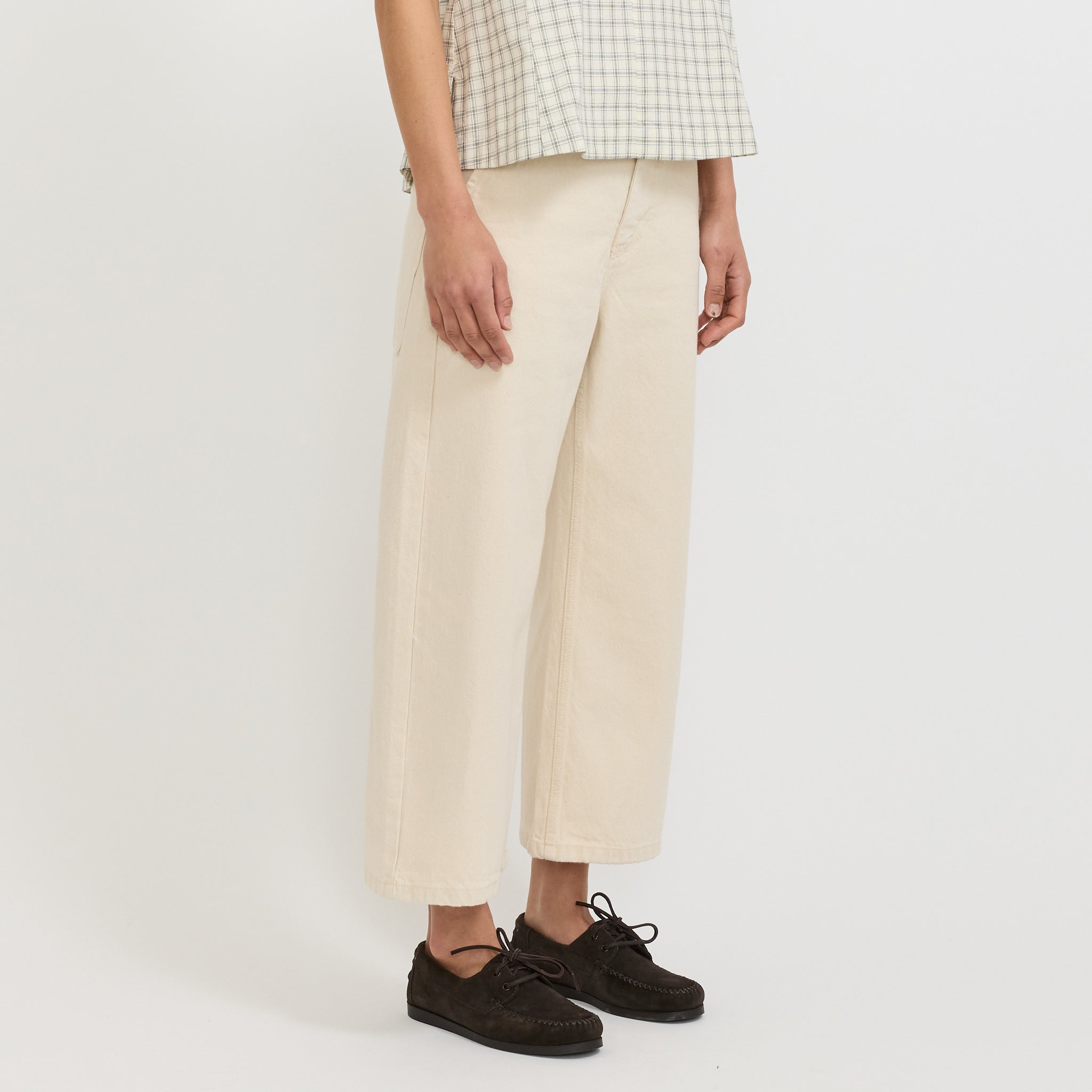 Relaxed Wide Leg Denim Trousers Ecru