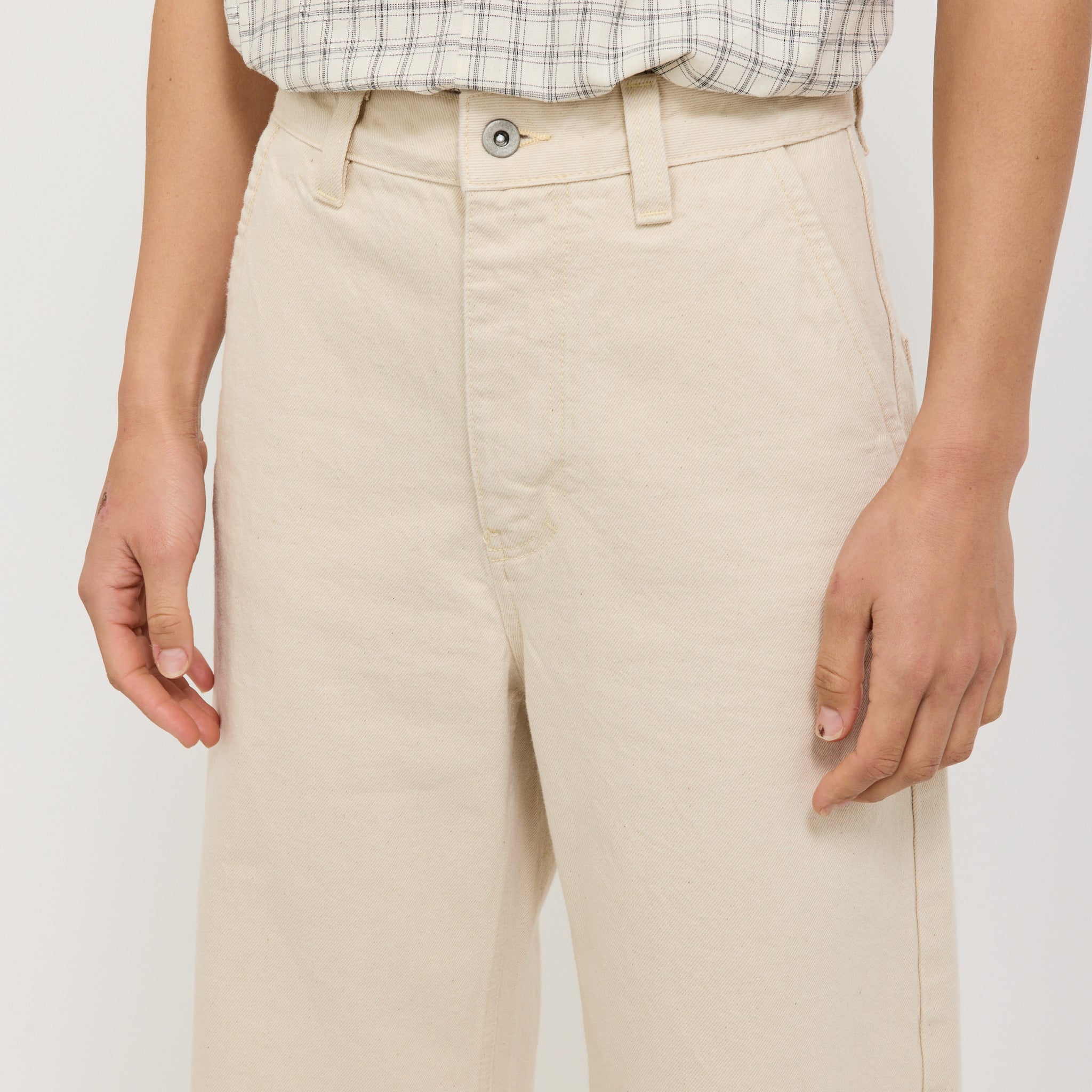 Relaxed Wide Leg Denim Trousers Ecru