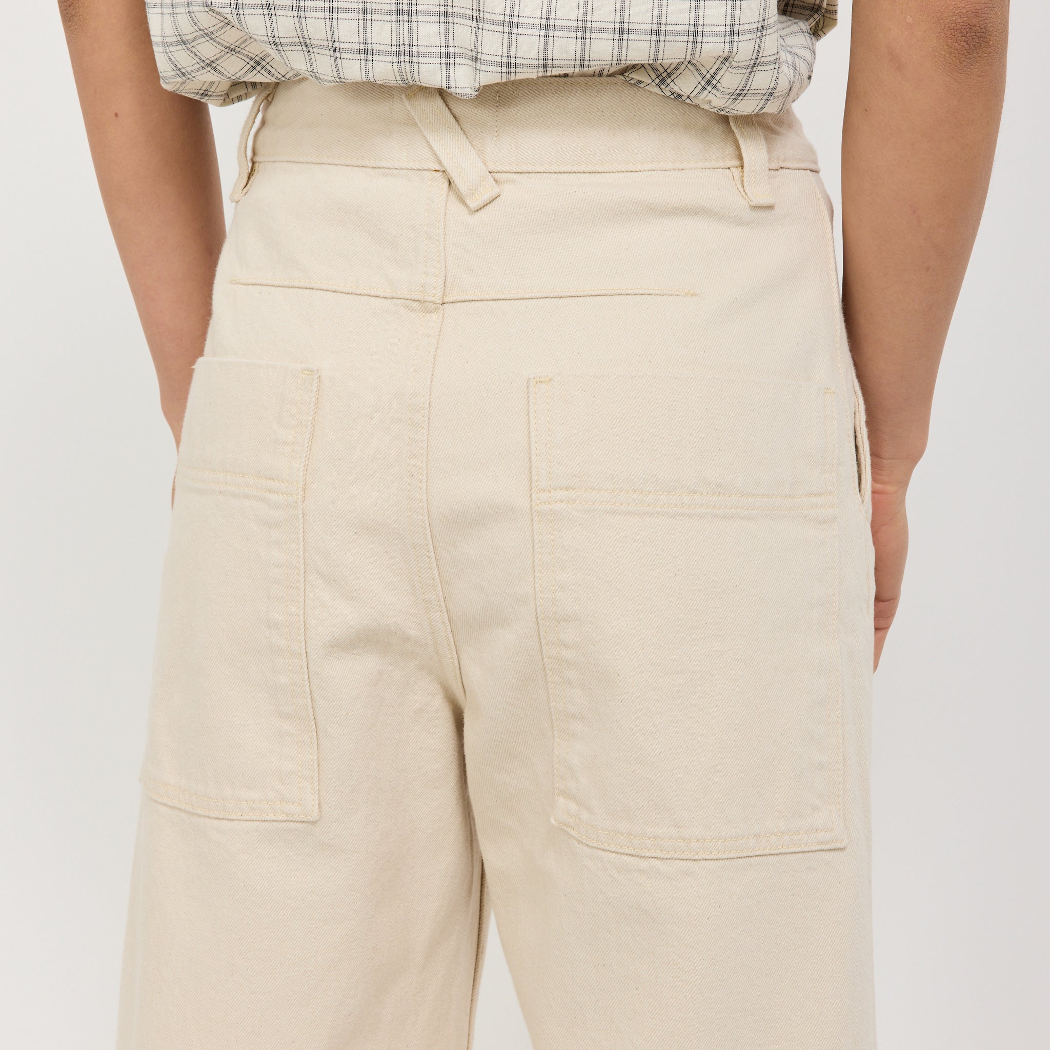 Relaxed Wide Leg Denim Trousers Ecru