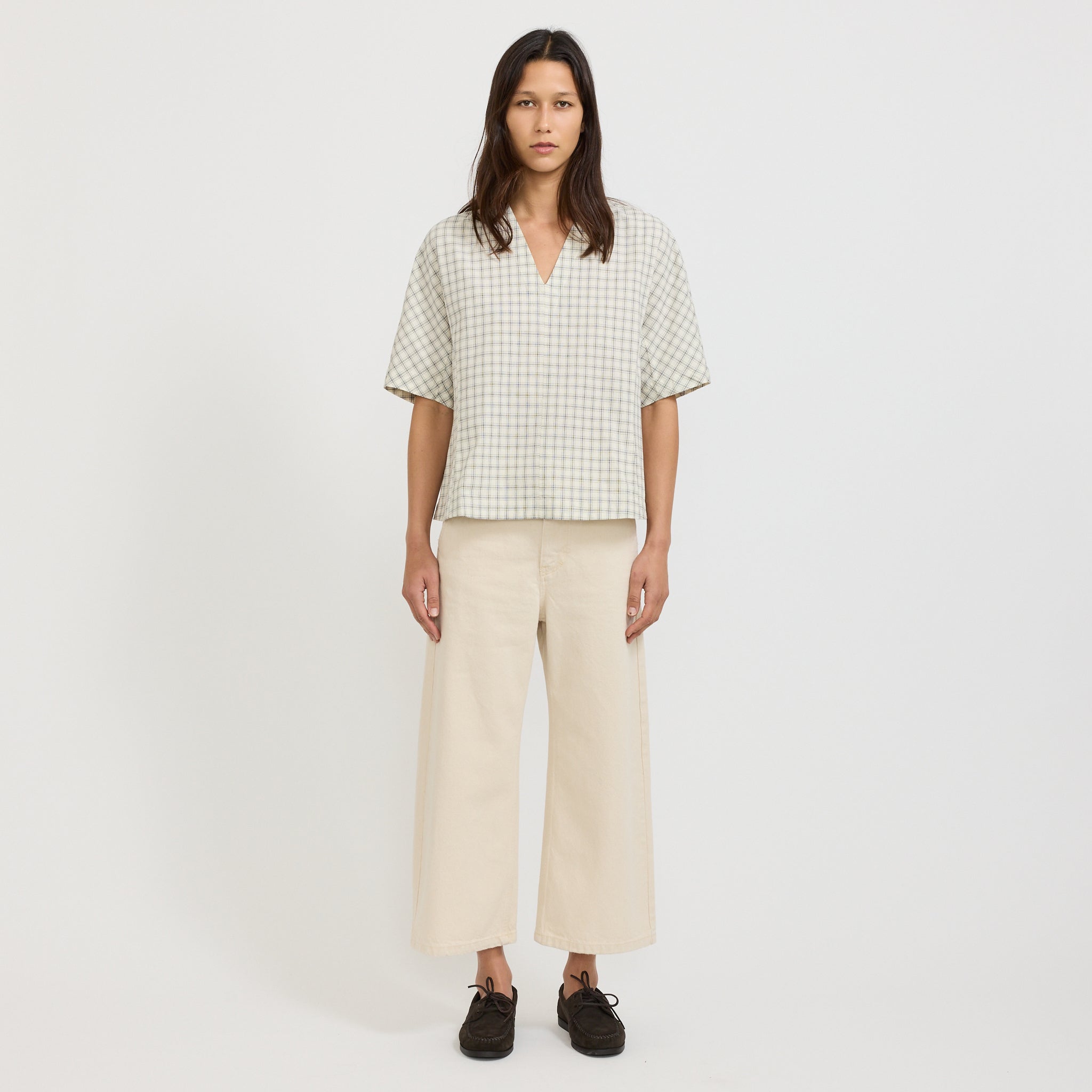 Relaxed Wide Leg Denim Trousers Ecru