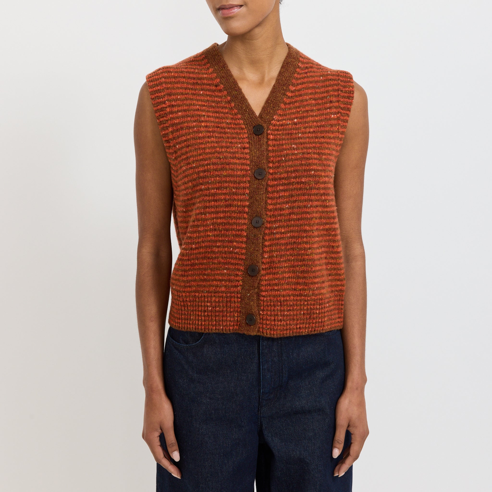 Striped Donegal V Neck Tank Brick/Red Clay