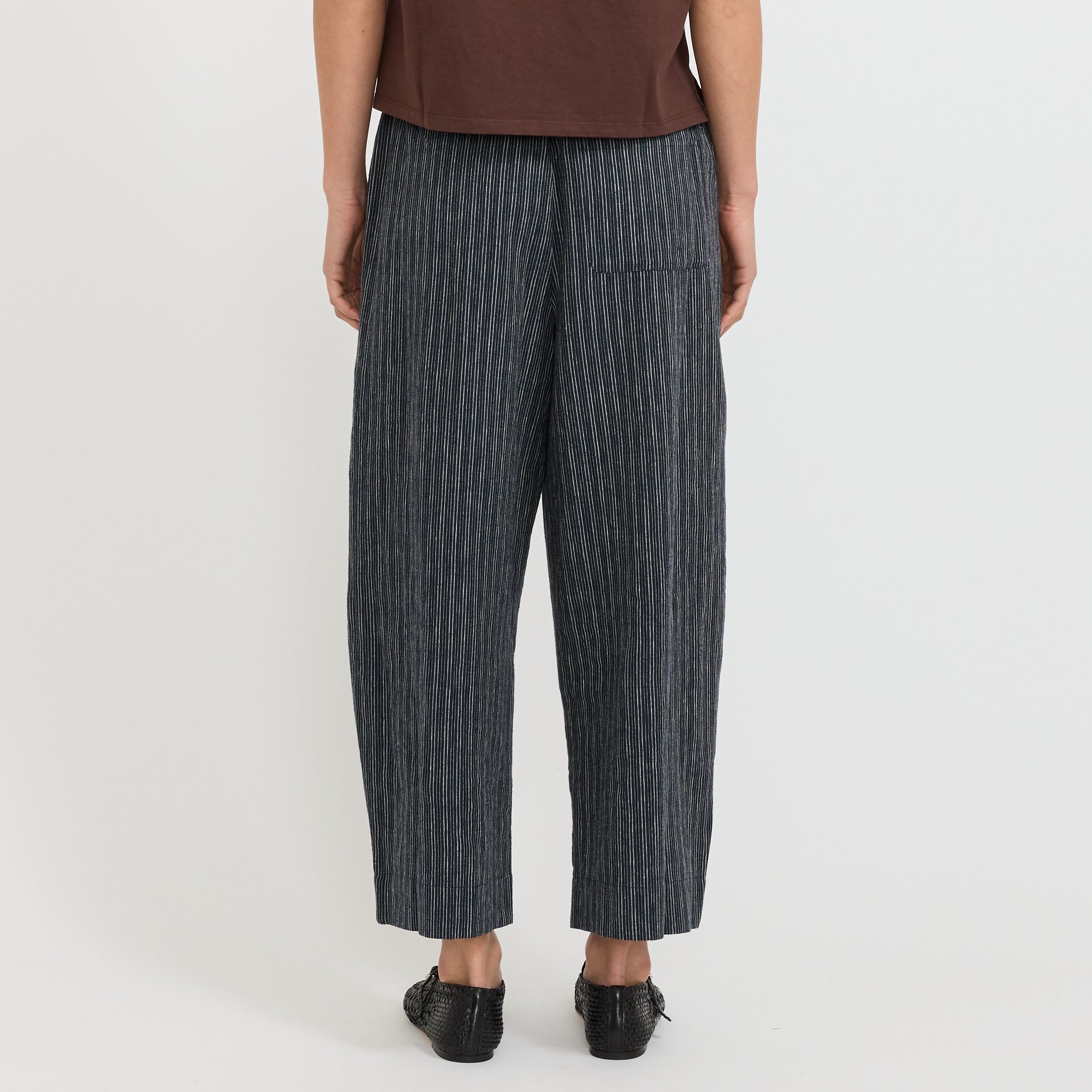 Toast | Stripe Linen Cotton Barrel Leg Trousers Shadow Blue/Black | Maplestore