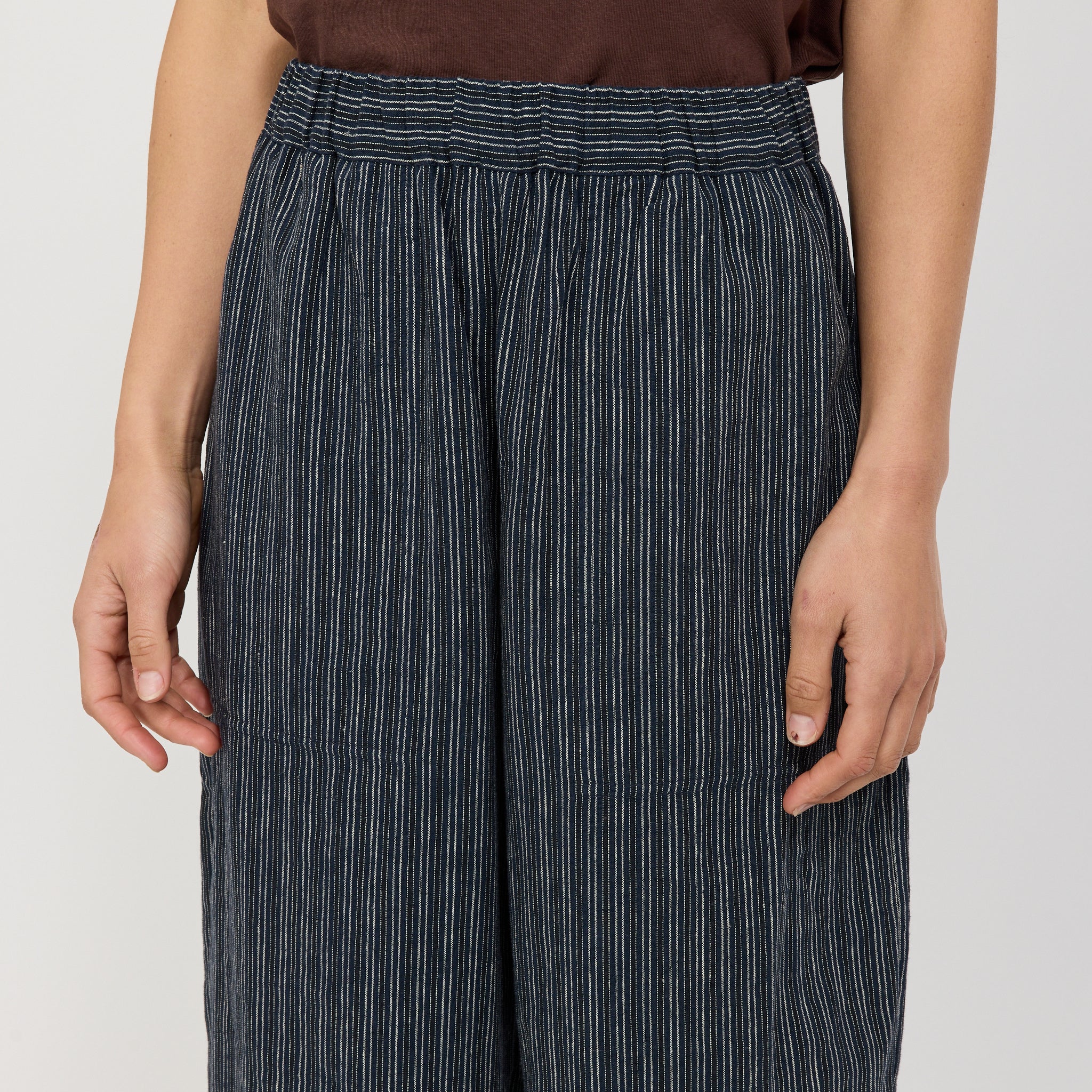 Toast | Stripe Linen Cotton Barrel Leg Trousers Shadow Blue/Black | Maplestore