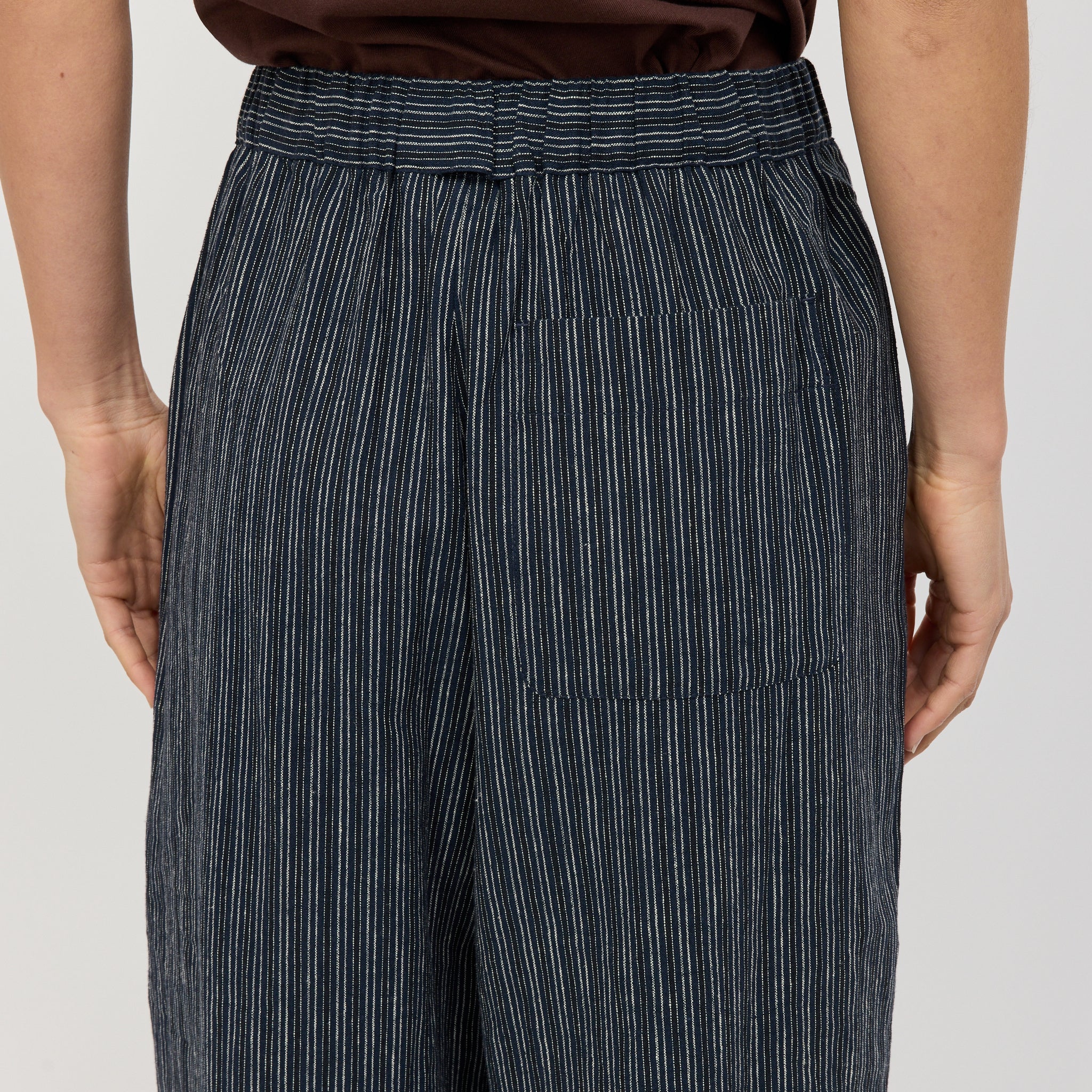 Toast | Stripe Linen Cotton Barrel Leg Trousers Shadow Blue/Black | Maplestore