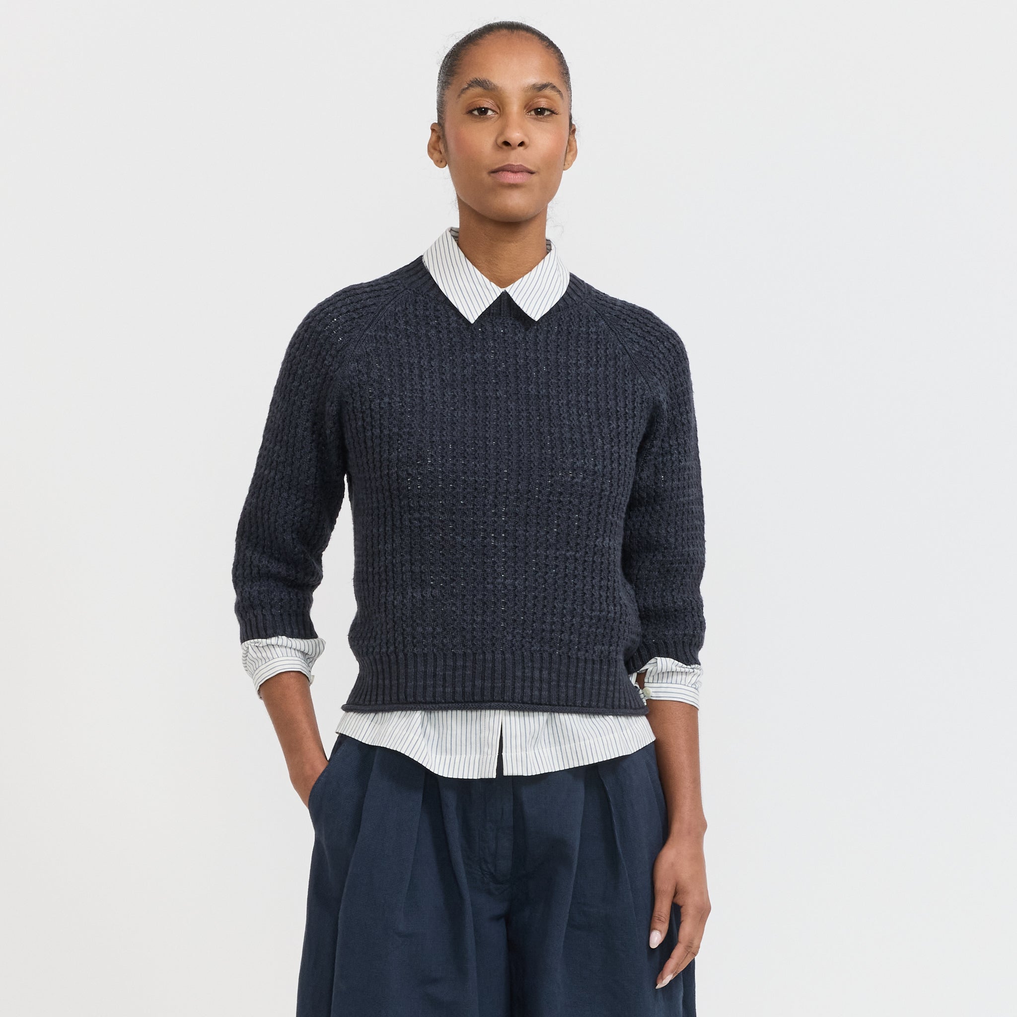 Toast | Textured Rib Linen Cotton Sweater Dark Navy | Maplestore