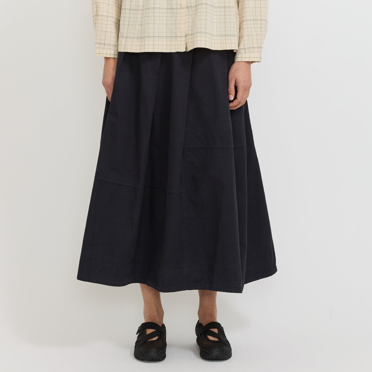 Slanted Pleat Cotton Skirt Slate