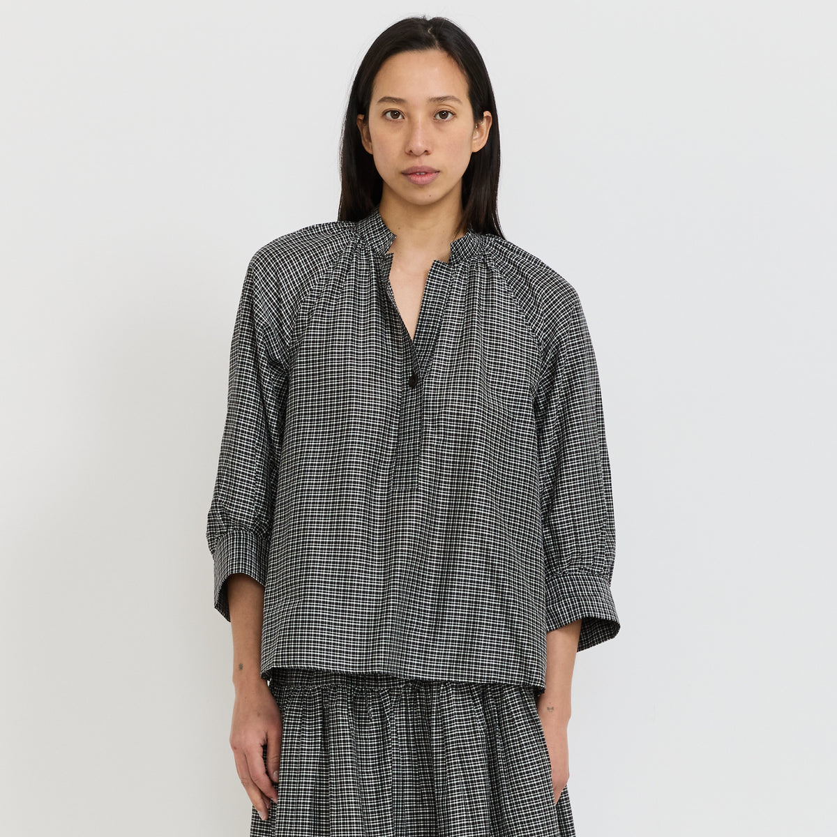 Catrin Cotton Silk Check Shirt Ecru/Soft Black