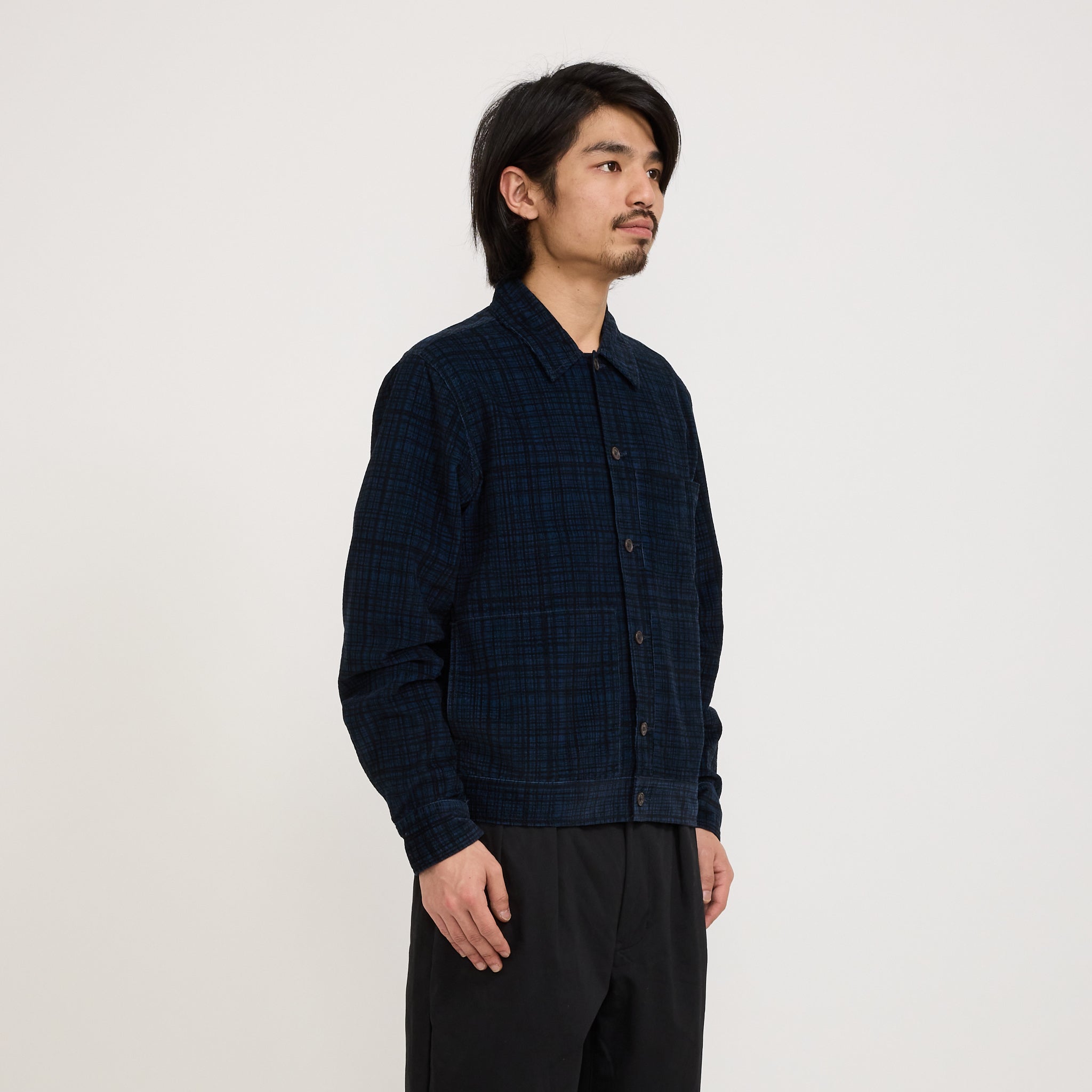 Universal Works | Uniform Jacket Cord Seersucker Navy Check | Maplestore