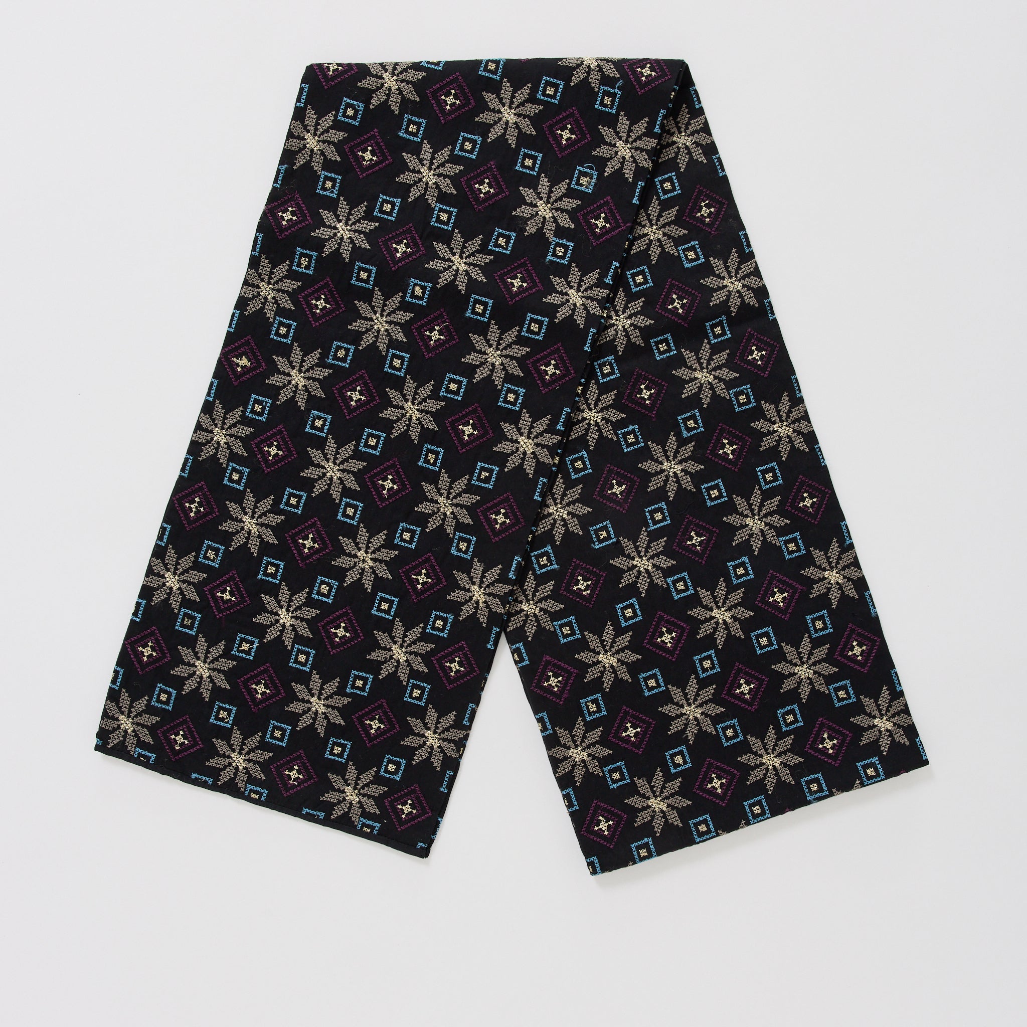 Embroidery Scarf Cotton Satin Black