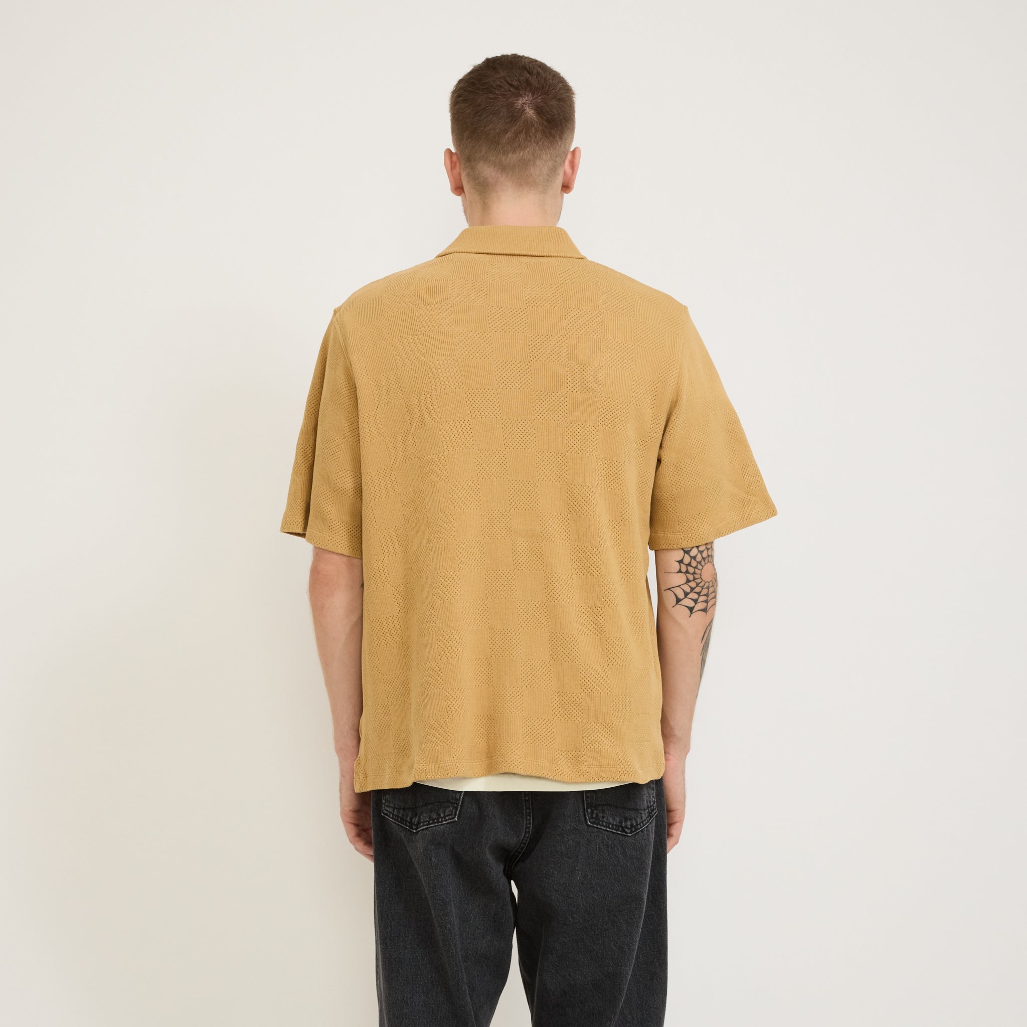 Universal Works | Button Through Polo Fantasy Checkerboard Sand | Maplestore