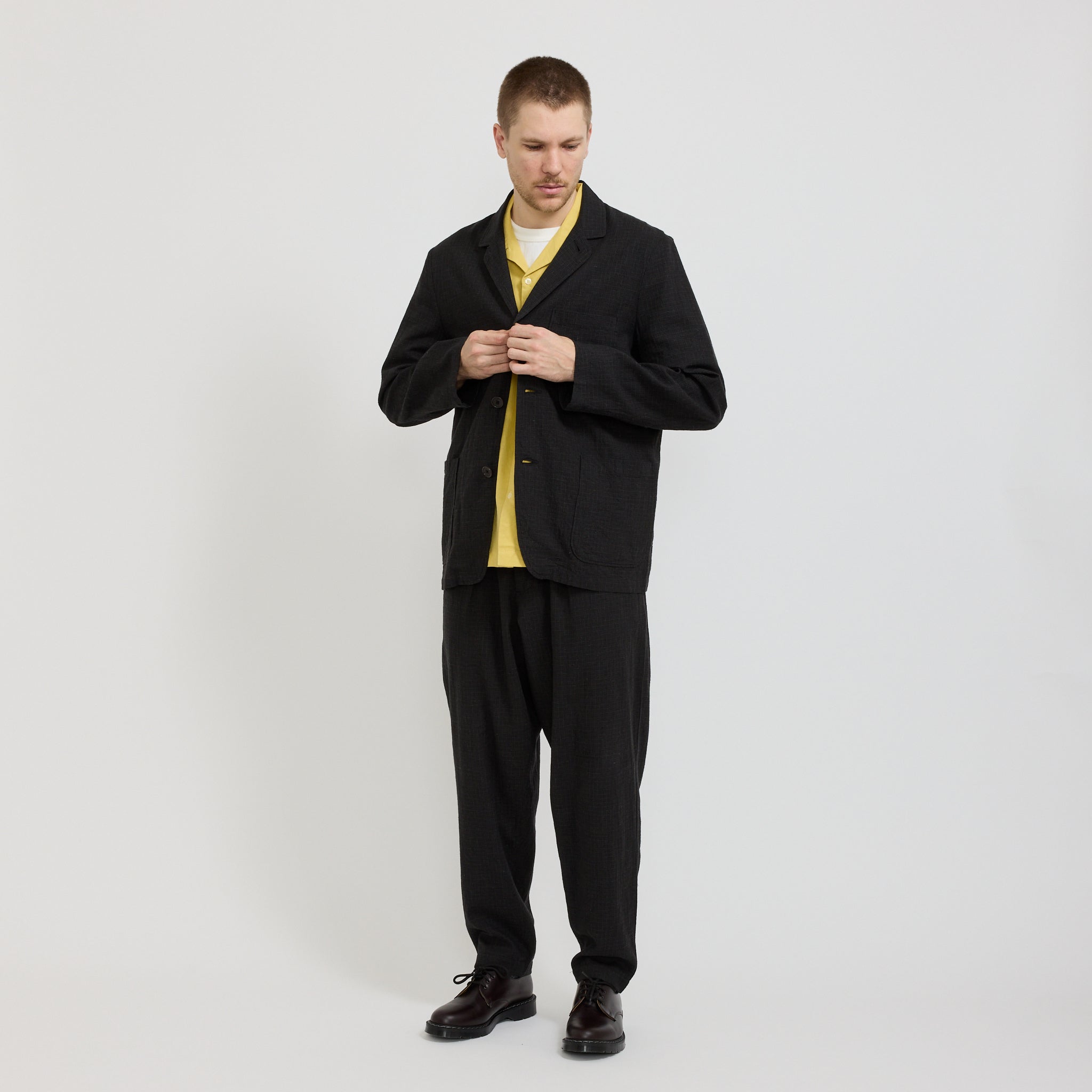 Three Button Jacket Fine Linen Mix Charcoal