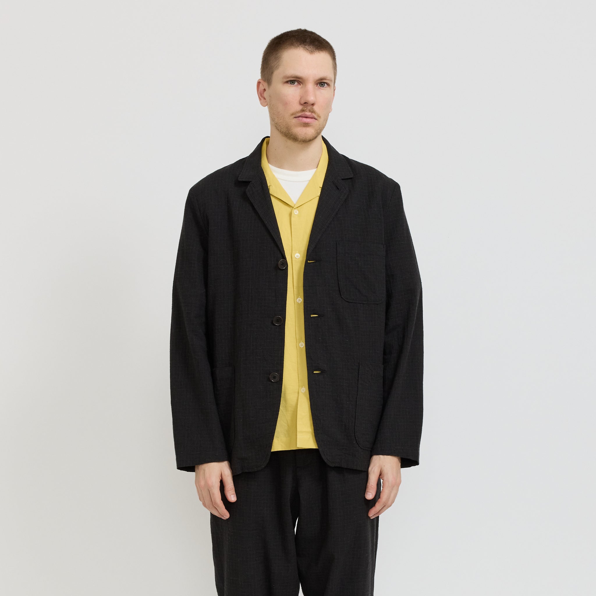 Three Button Jacket Fine Linen Mix Charcoal