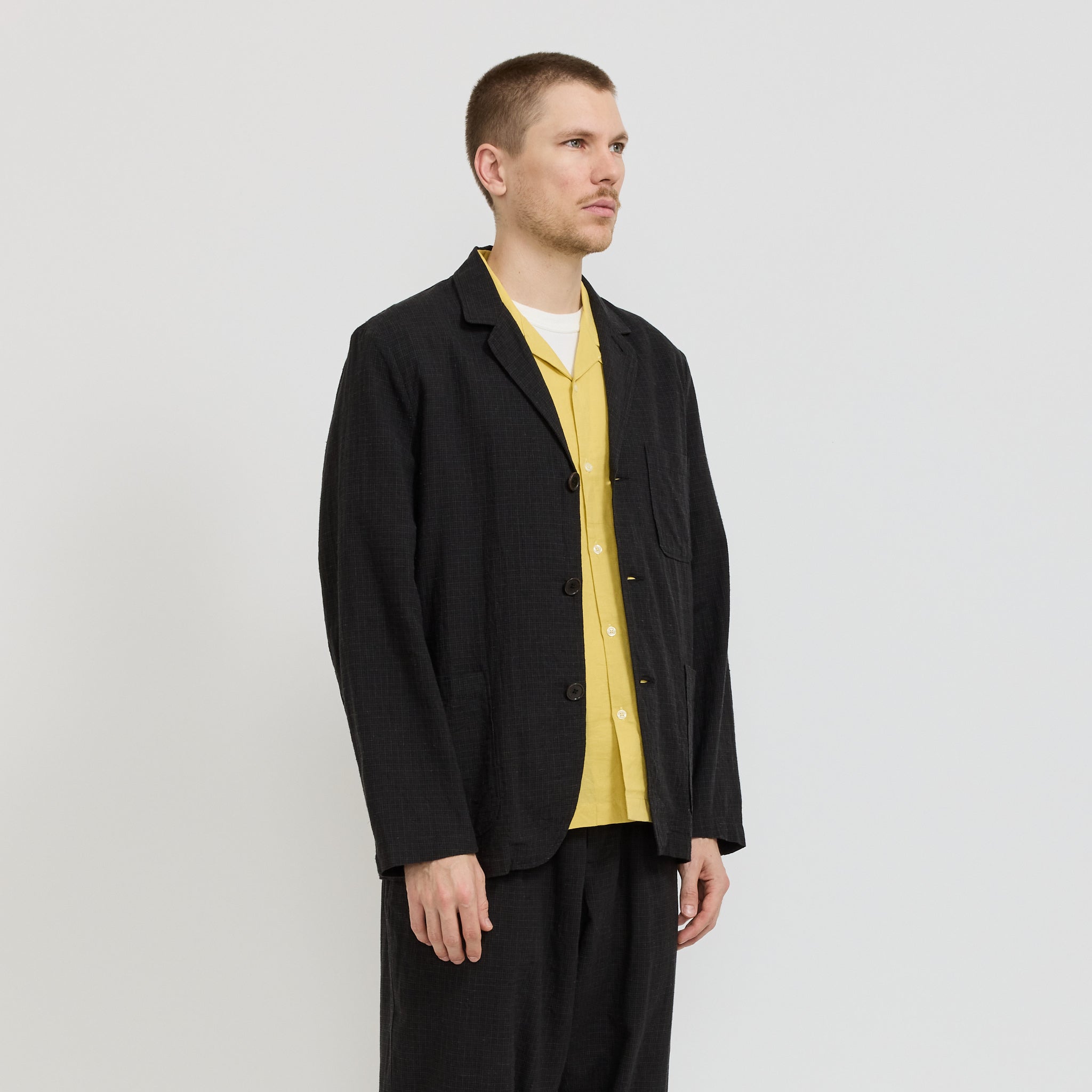 Three Button Jacket Fine Linen Mix Charcoal