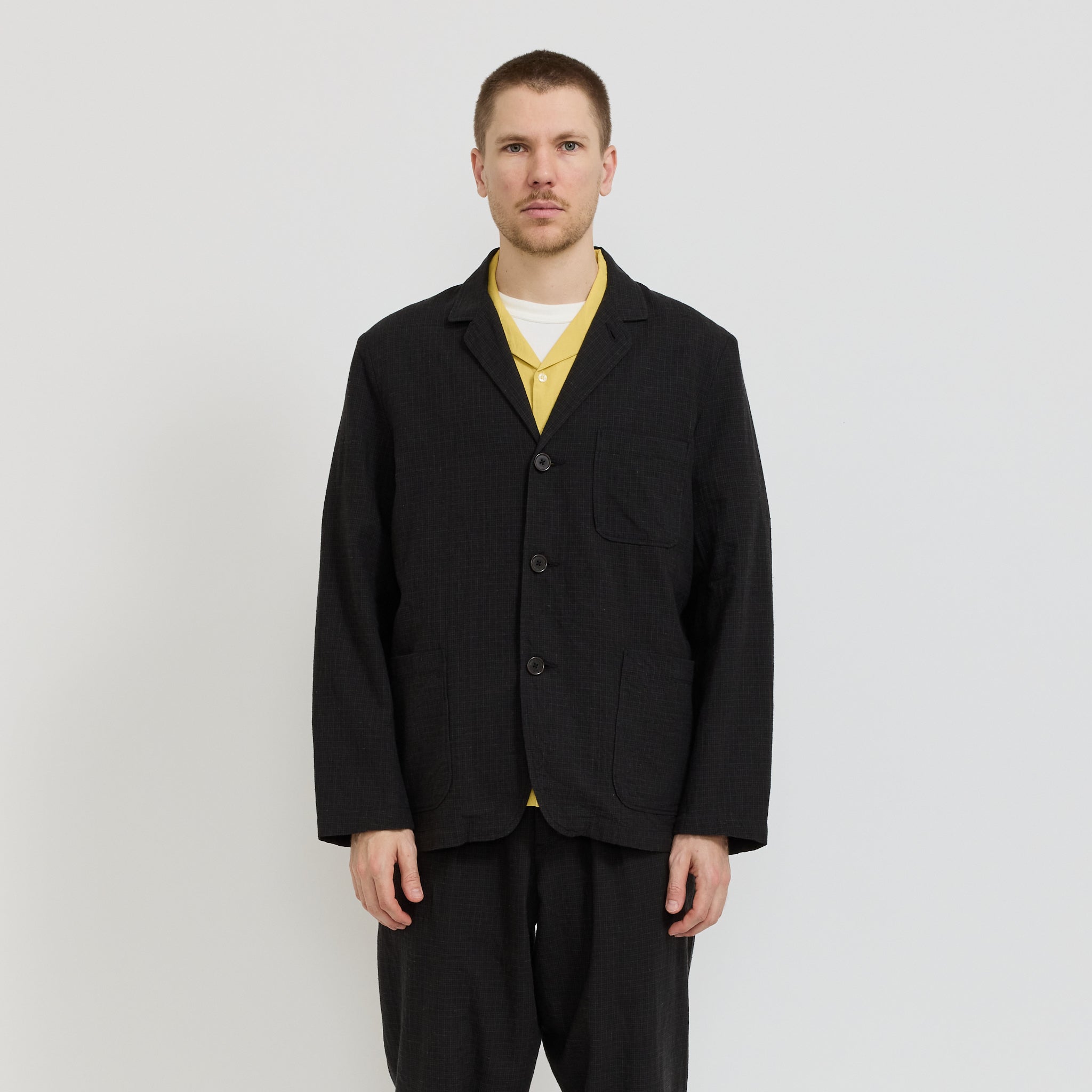 Three Button Jacket Fine Linen Mix Charcoal