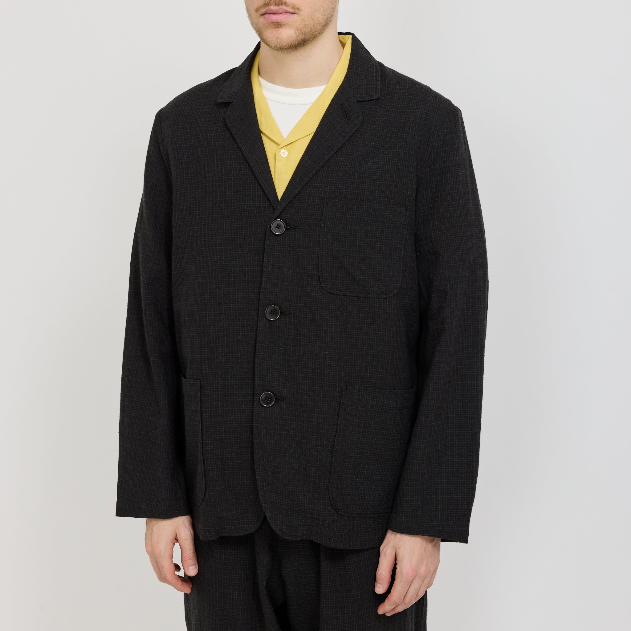 Three Button Jacket Fine Linen Mix Charcoal