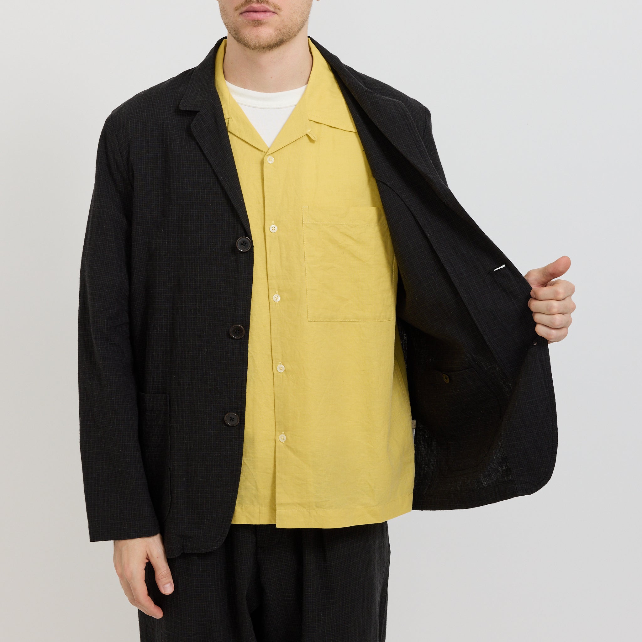 Three Button Jacket Fine Linen Mix Charcoal