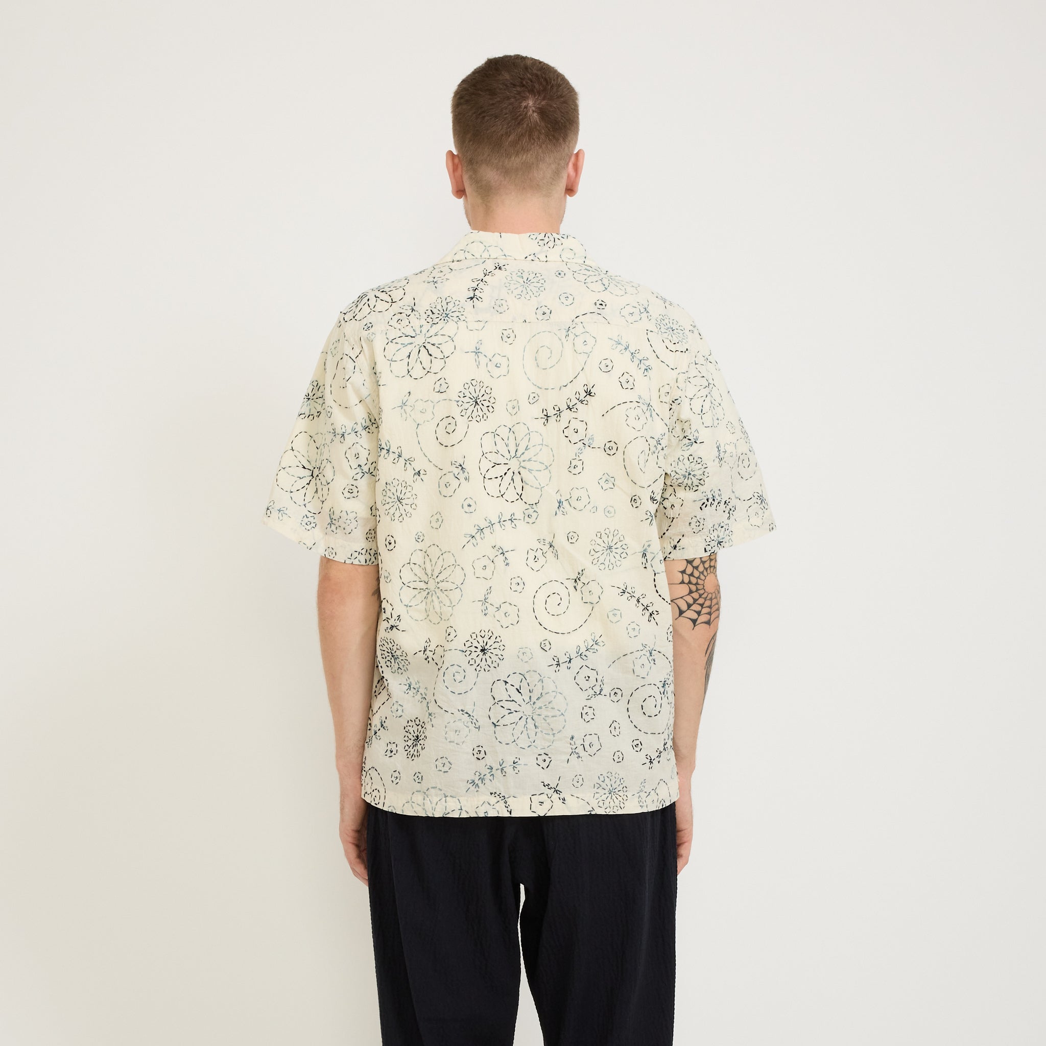 Universal Works | Camp Shirt Kantha Cotton Ecru/Charcoal | Maplestore