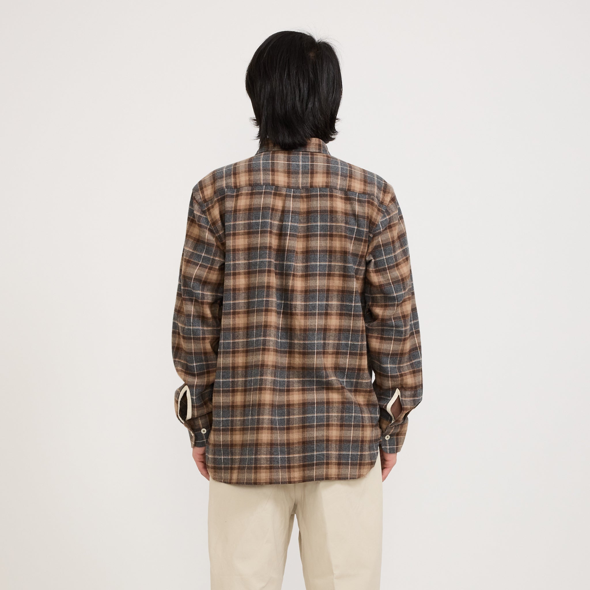 Universal Works | Lazy Day Shirt Brushed Twill Check Brown/Grey | Maplestore